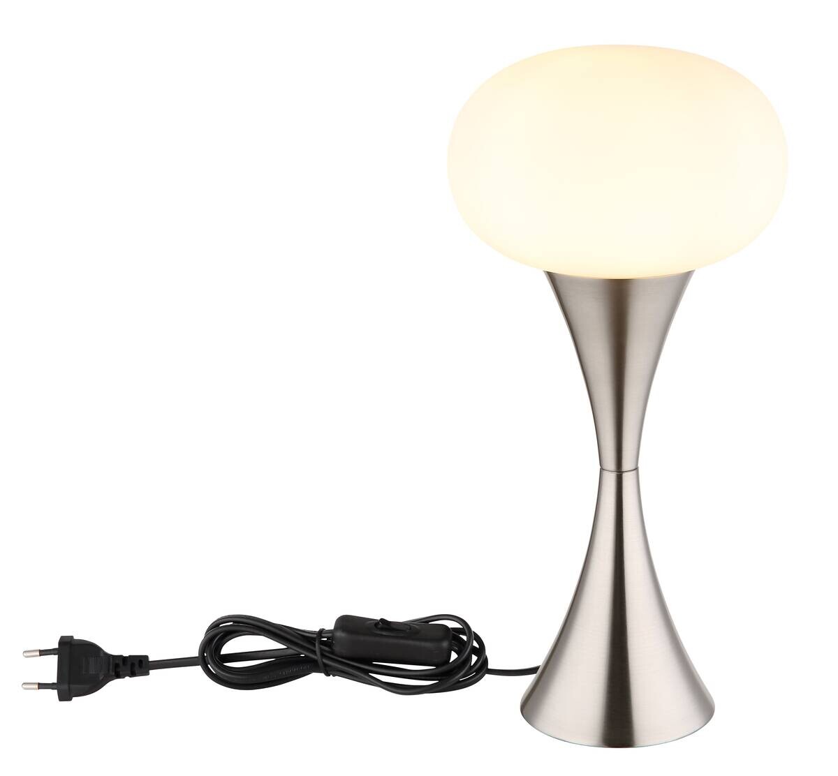 GLOBO Tischleuchte nickel matt Opal Metall Glas H/D: ca. 36,9x18 cm E14 1 Brennstellen