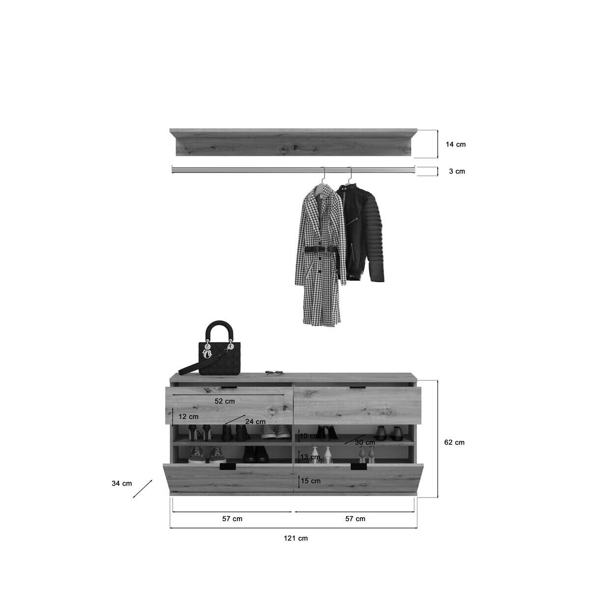 Garderobe PROJEKT Eiche Artisan Nachbildung Spiegel B/H/T: ca. 212x193x34 cm