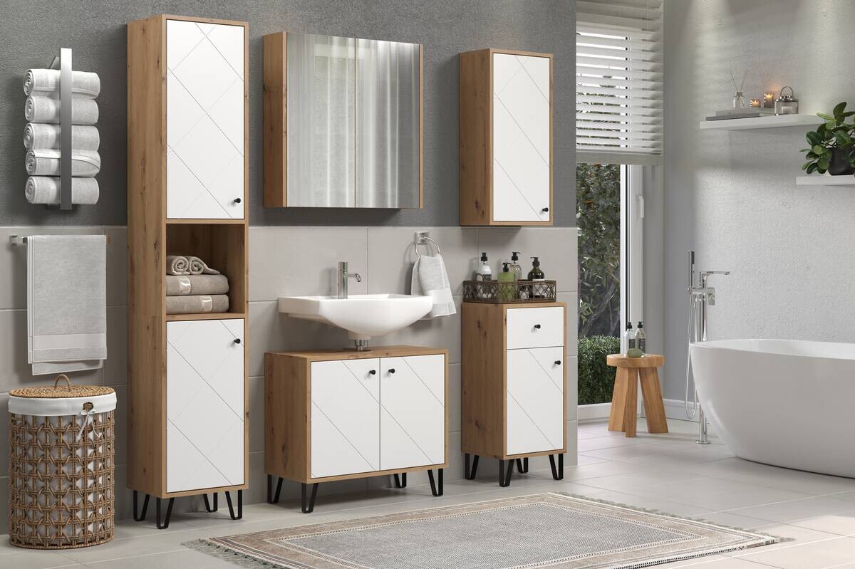 Hochschrank Touch Eiche Artisan Nachbildung weiß matt B/H/T: ca. 36x191x29 cm