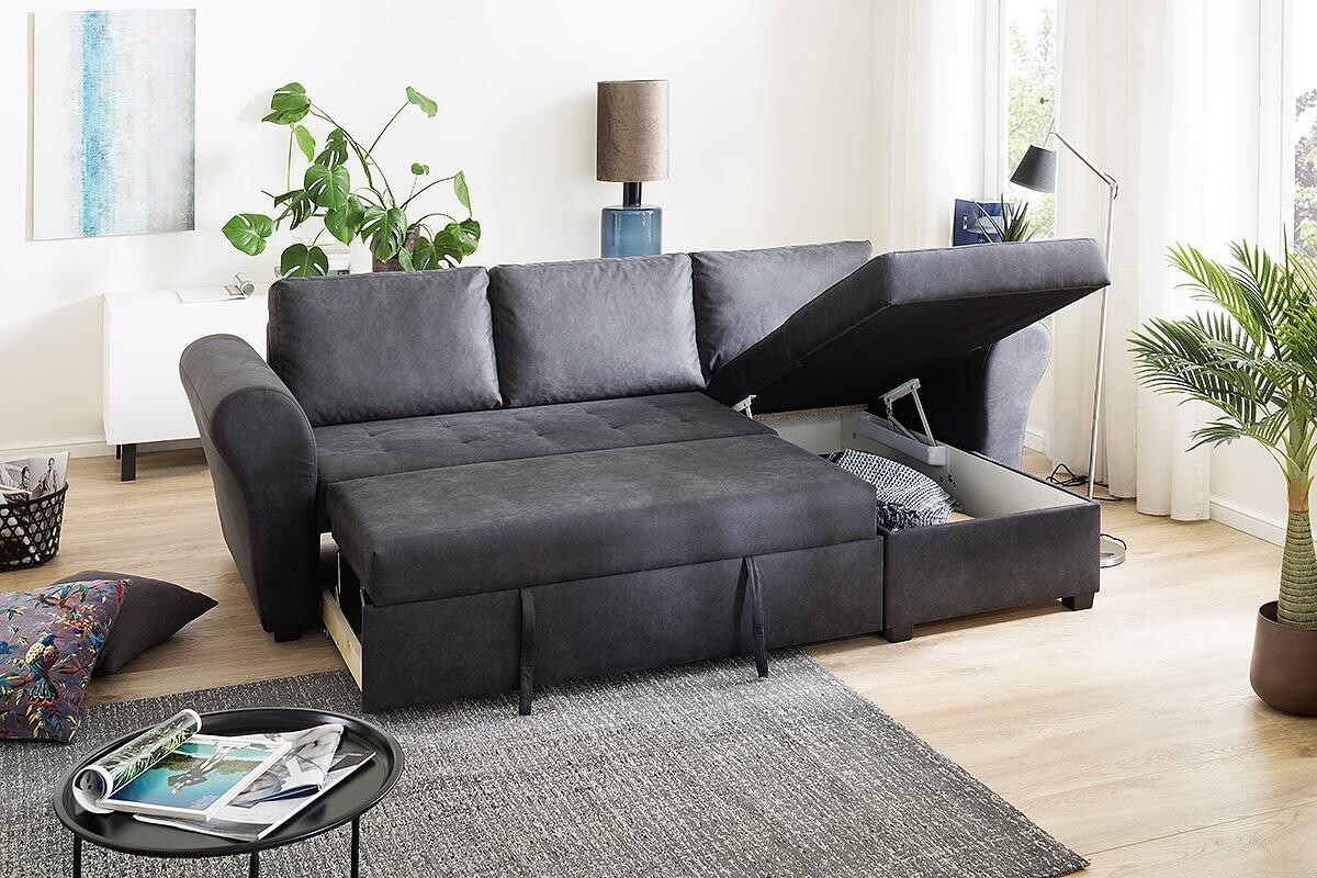 Ecksofa mit Bettfunktion und Bettkasten anthrazit B/H/T: ca. 260x89x155 cm