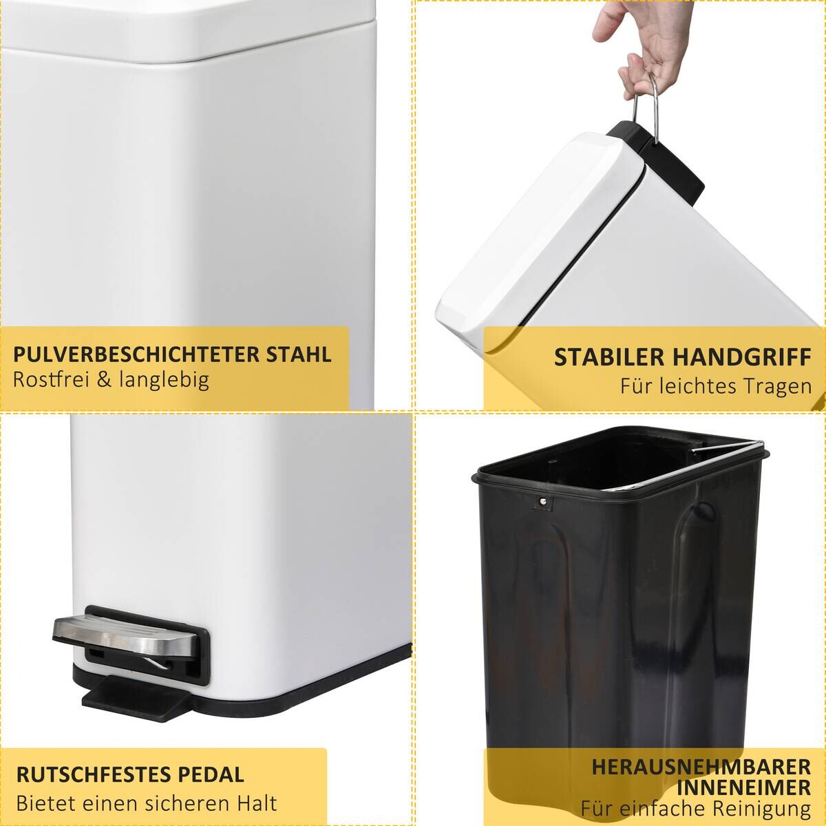 HOMCOM Mülleimer weiß B/H/L: ca. 14x29,2x32 cm