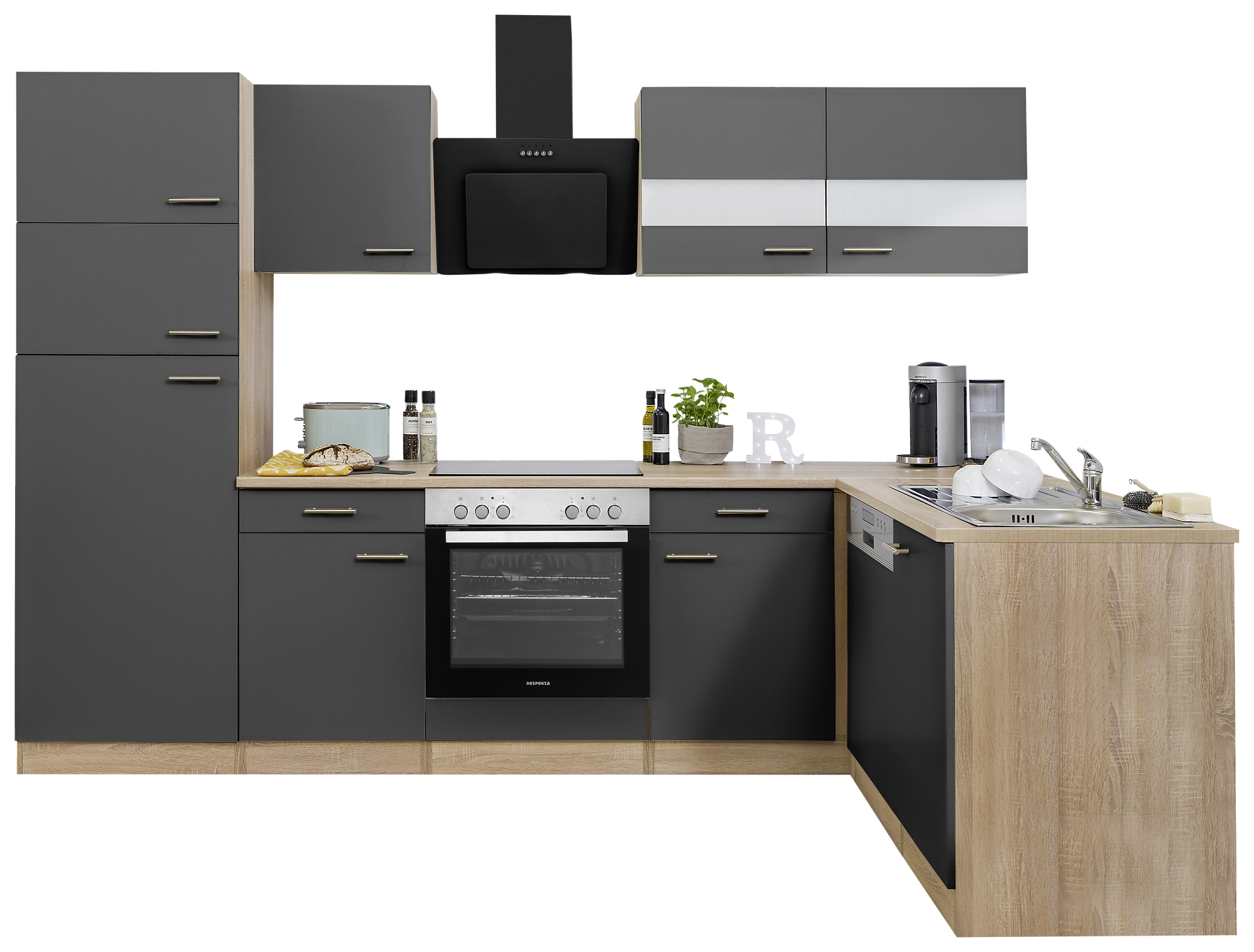 Respekta Winkelküche Economy grau matt B/H/T: ca. 280x200x172 cm