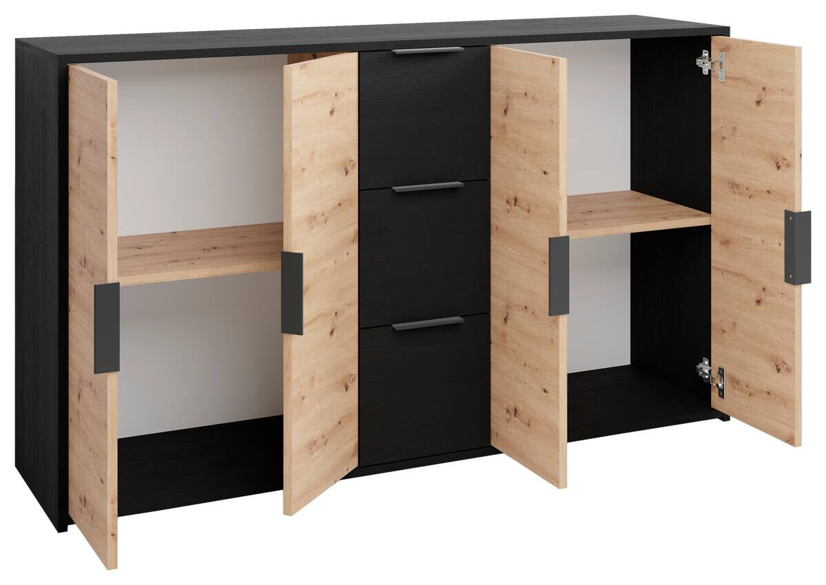 Kommode RIMINI schwarz Eiche Nachbildung B/H/T: ca. 139x80x39 cm Kommode RIMINI schwarz Eiche Nachbildung B/H/T: ca. 139x80x39 cm