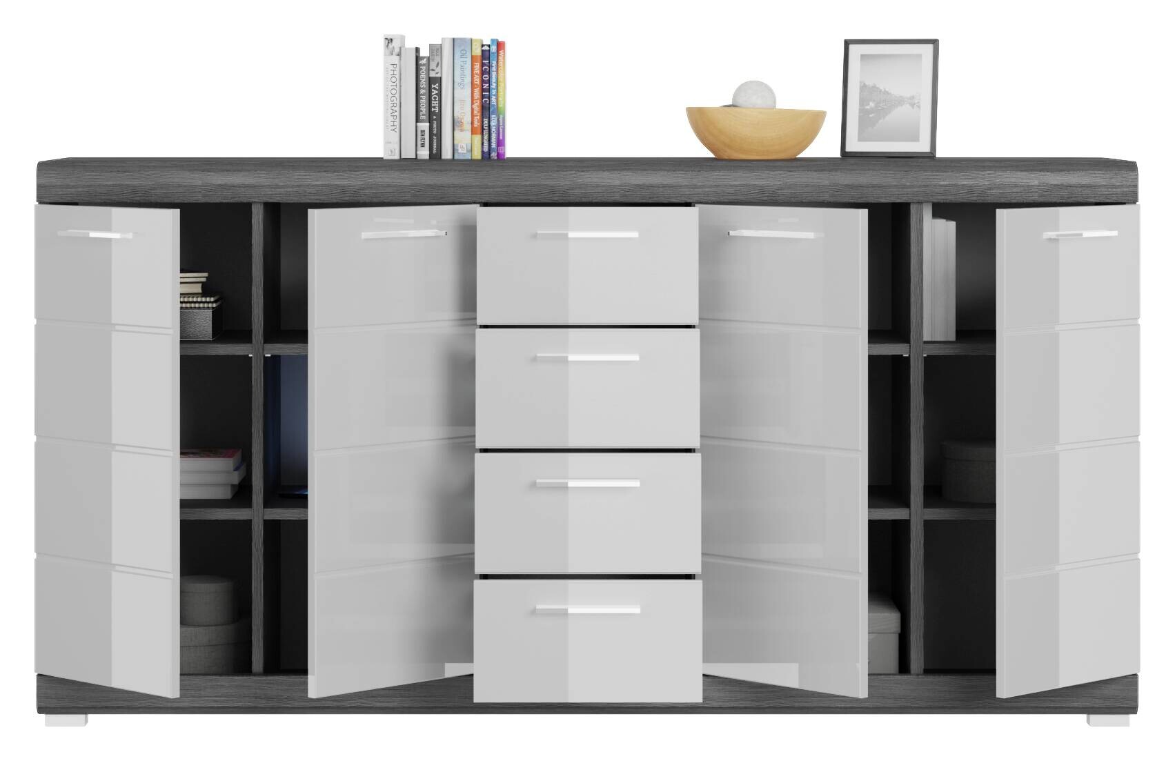 Kommode SCOUT Rauchsilber Nachbildung weiß Hochglanz B/H/T: ca. 165x85x37 cm