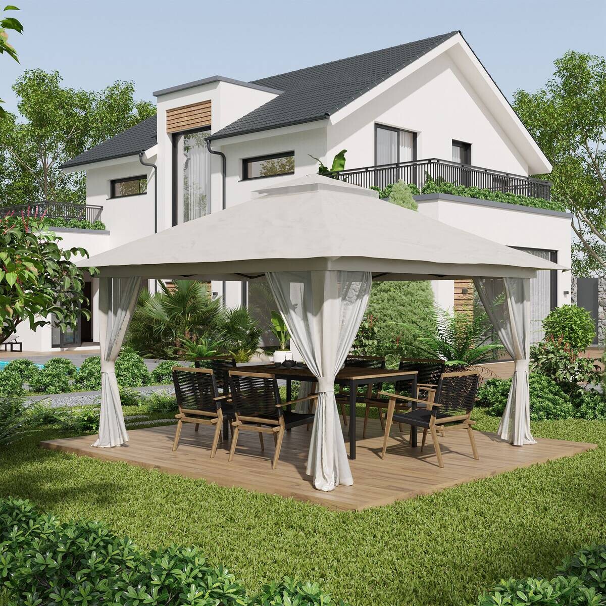 Outsunny Pavillon cremeweiß Polyester B/H/L: ca. 392x283x392 cm