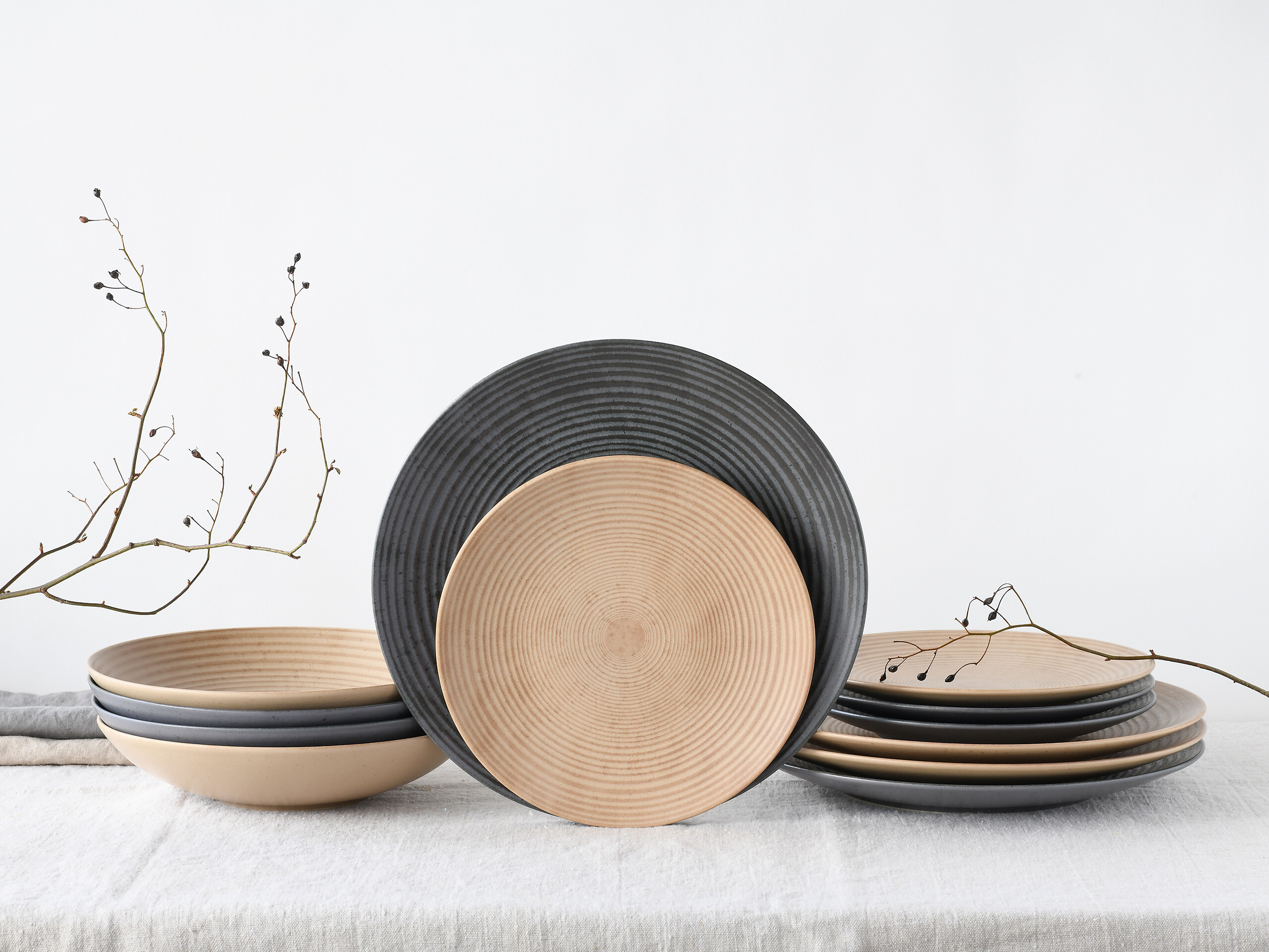 CreaTable Tafelservice Catania Mix anthrazit Steinzeug 12 tlg.