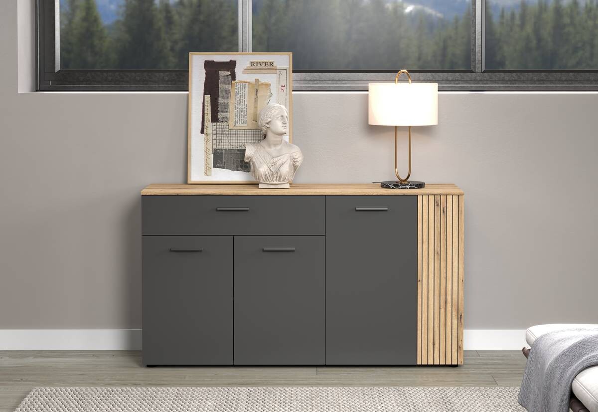 Sideboard Esteban anthrazit Eiche Nachbildung B/H/T: ca. 150x83x42 cm