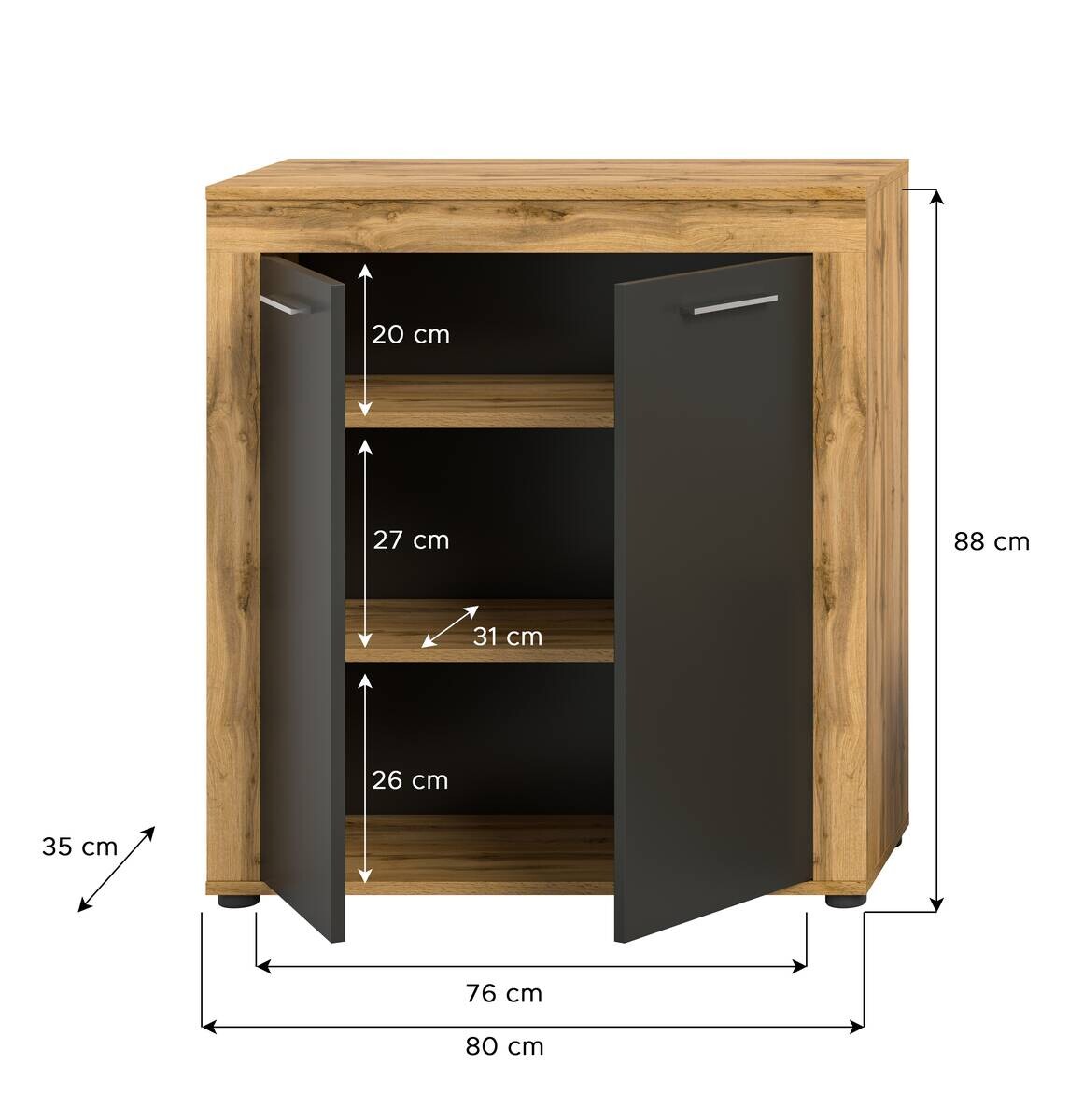 Highboard Jam Eiche Wotan Nachbildung grau B/H/T: ca. 80x88x35 cm