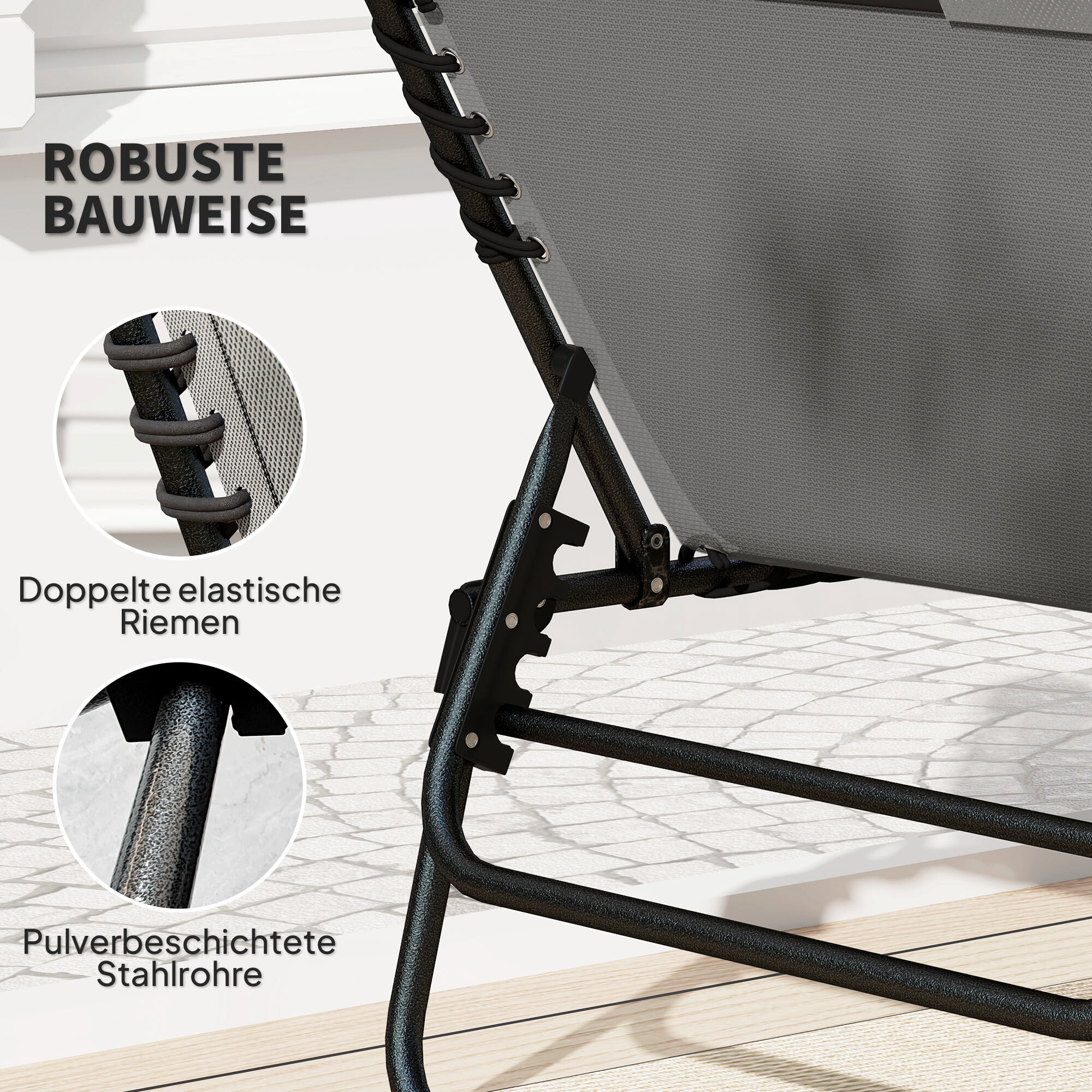 Outsunny Sonnenliege dunkelgrau Stahl B/H/L: ca. 68x36x189 cm