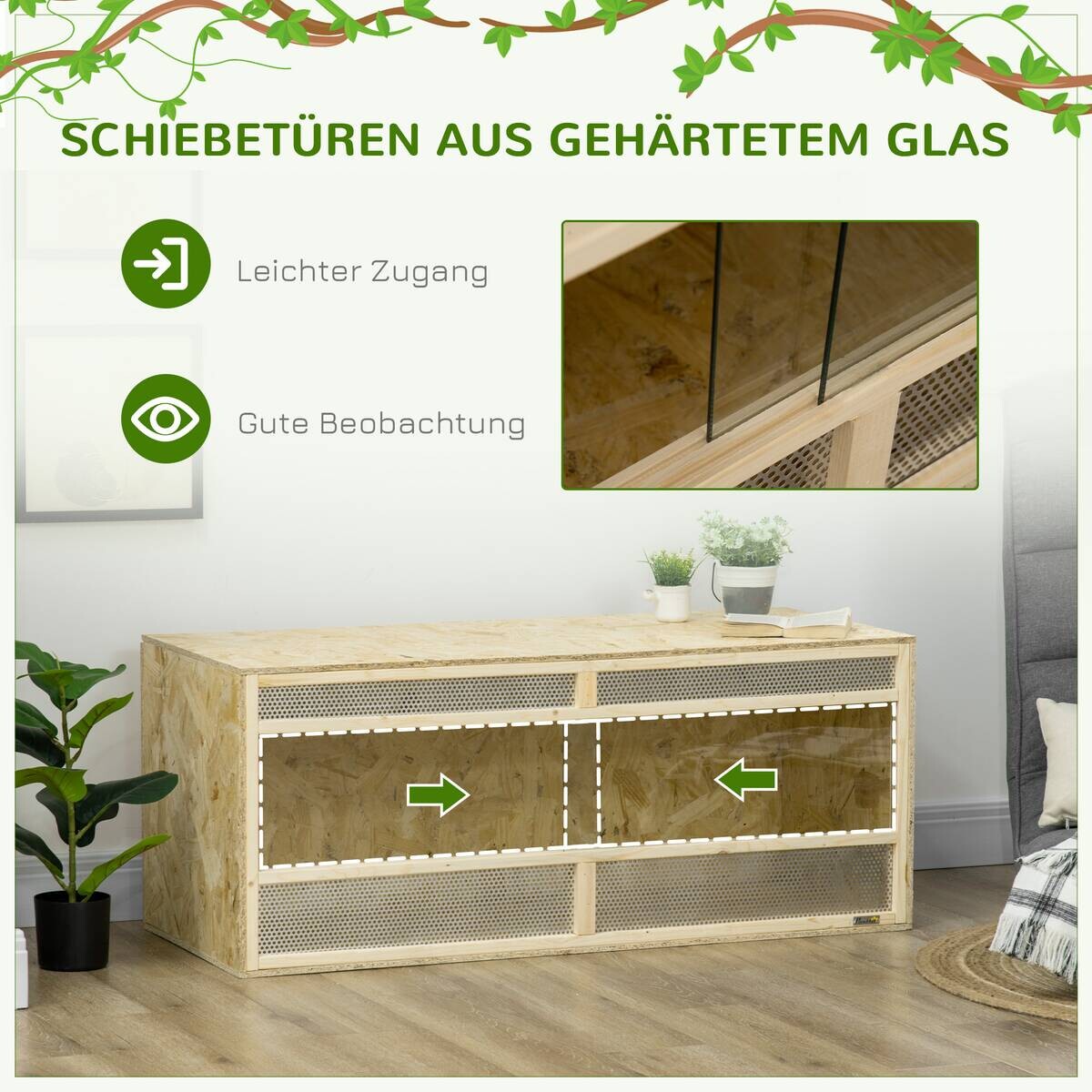 PawHut Holz-Terrarium natur Holz B/H/L: ca. 50x50x120 cm