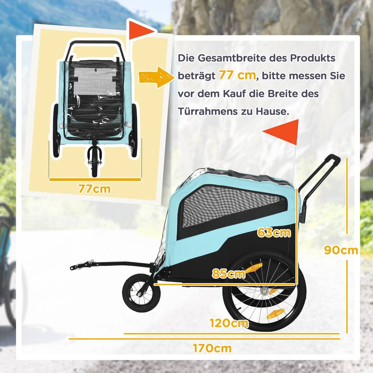 PawHut Hundeanhänger blau Polyester-Mischgewebe B/H/L: ca. 77x90x170 cm