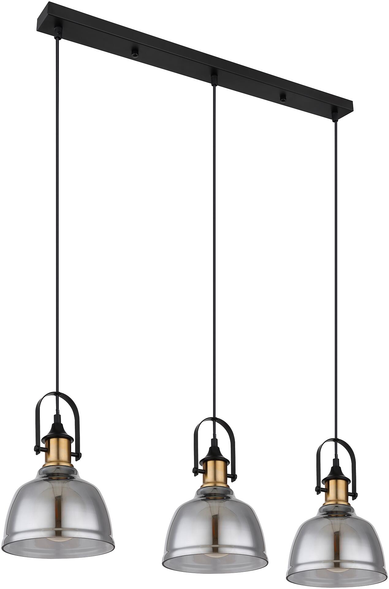 GLOBO Pendelleuchte DOROTHEA 15558-3H mattschwarz Metall Rauchglas B/H/T: ca. 83,5x120x20 cm