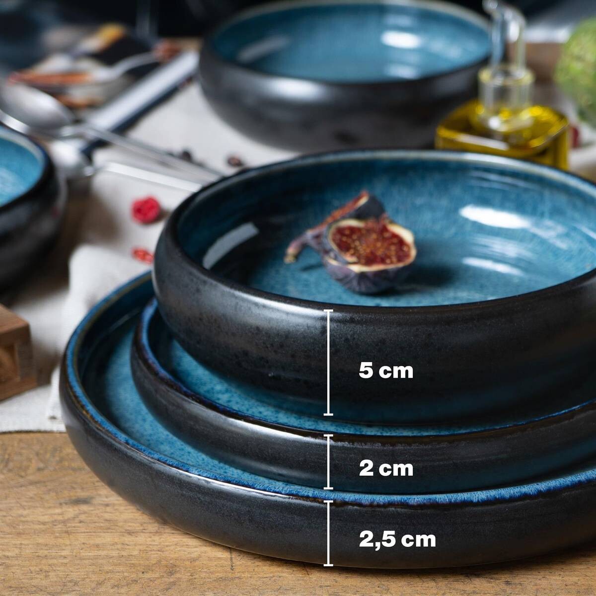 Moritz & Moritz Tafelservice Reaktiv blau Steinzeug 18 tlg.