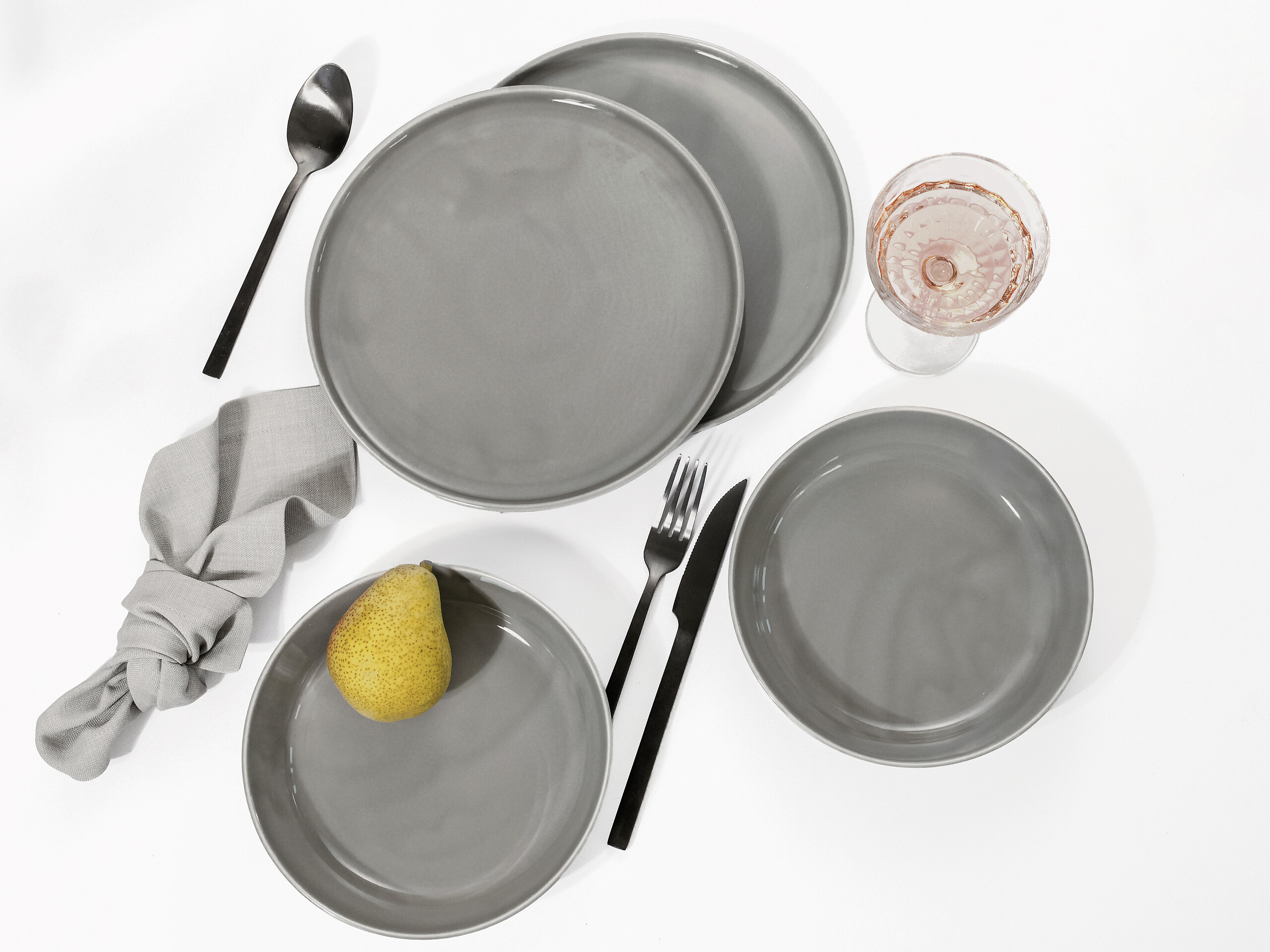 CreaTable Tafelservice Chef Collection grau Porzellan 12 tlg.