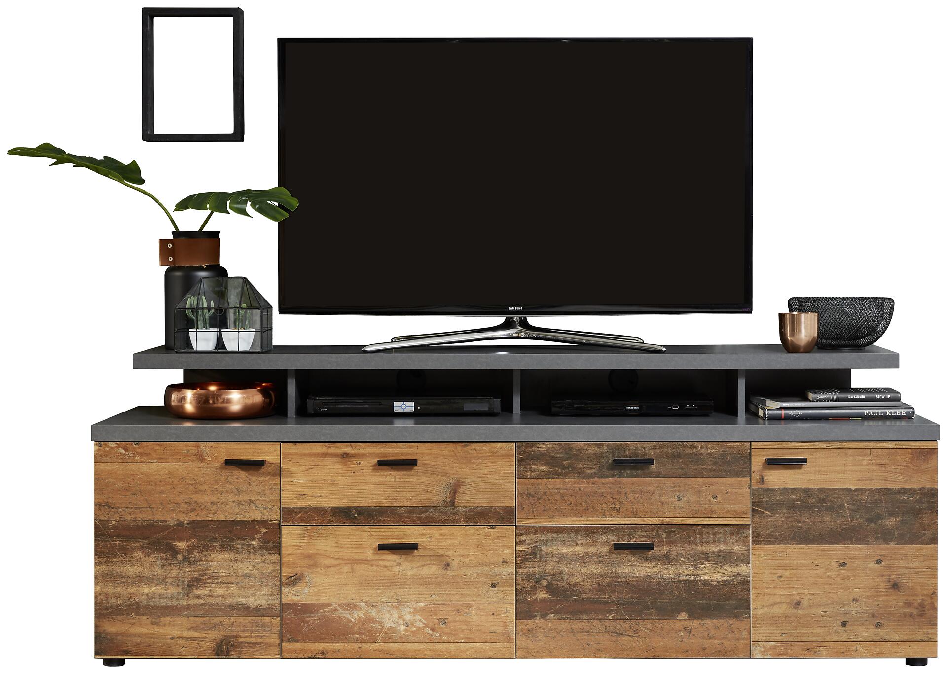 TV-Lowboard Mood Old Wood Nachbildung Beton dunkel Optik B/H/T: ca. 180x65x44 cm