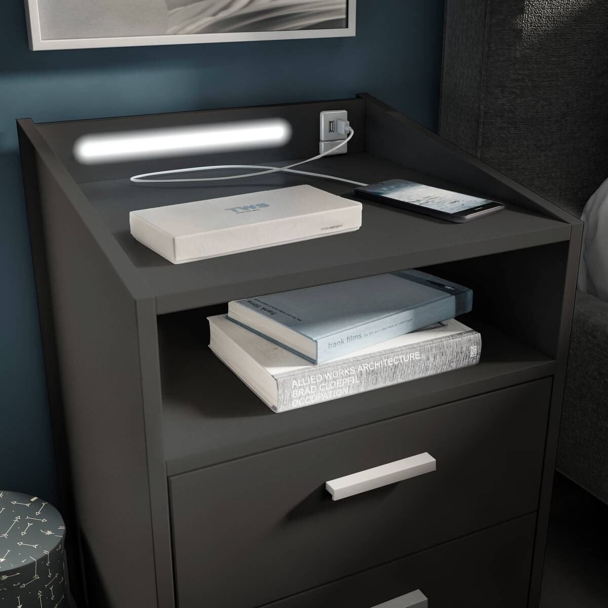 Nachtkonsole Lumo Graphit B/H/T: ca. 46x67x42 cm