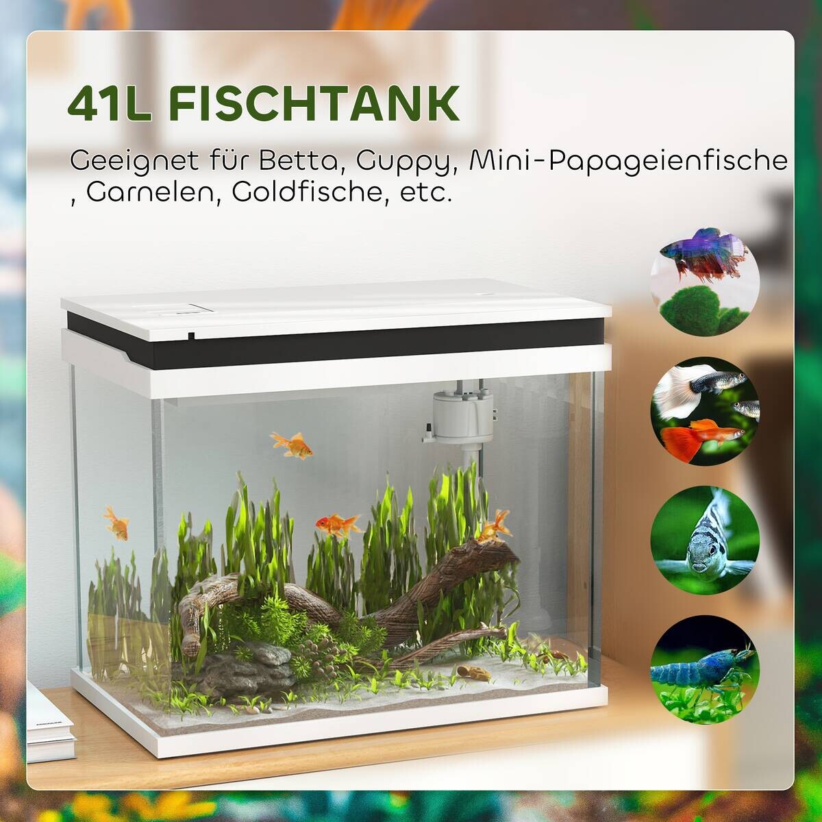 PawHut Aquarium weiß Glas B/H/L: ca. 30x41x48 cm