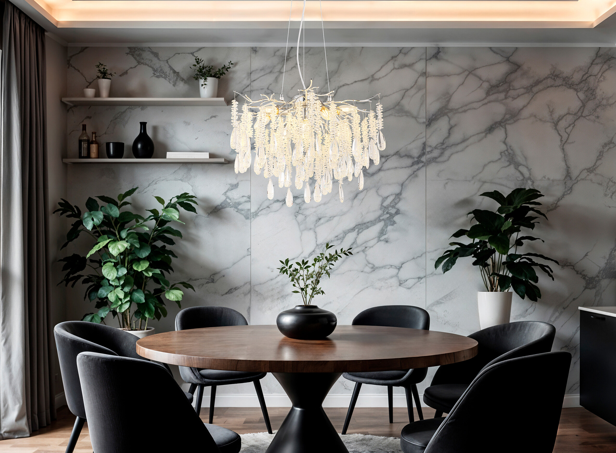 GLOBO Luster klar silber Metall Glas H/D: ca. 120x60 cm E14 8 Brennstellen