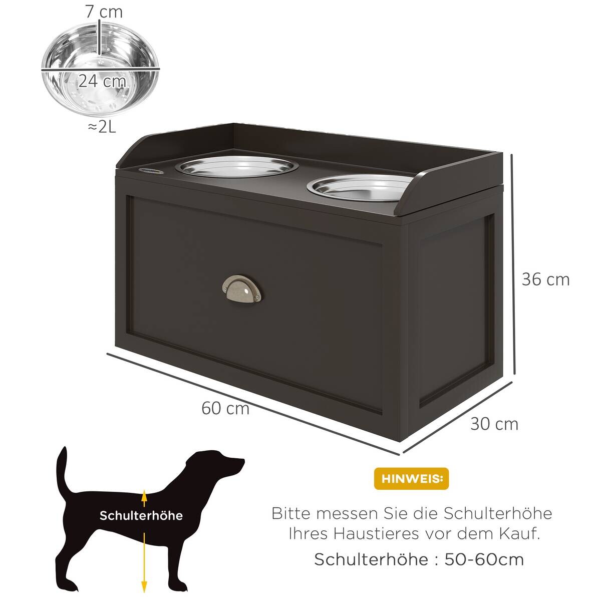 PawHut Hunde-Zubehör braun Edelstahl B/H/L: ca. 30x60x36 cm