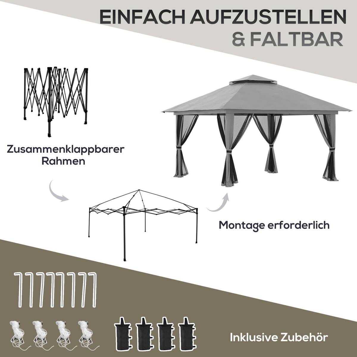 Outsunny Faltpavillon dunkelgrau Stoff B/H/L: ca. 392x283x392 cm