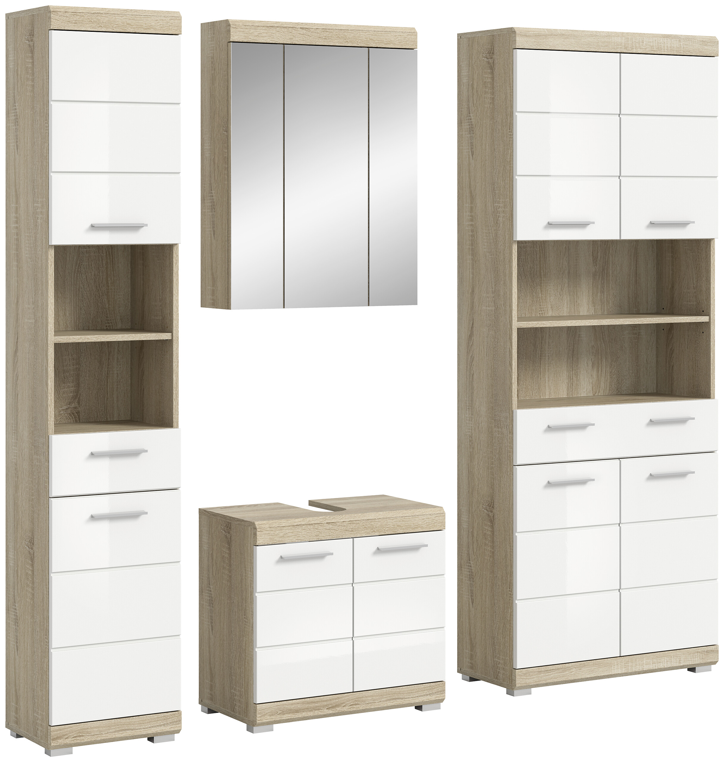 Badezimmer-Set Lambada Eiche Sonoma Nachbildung weiß Hochglanz B/H/T: ca. 186x191x34 cm