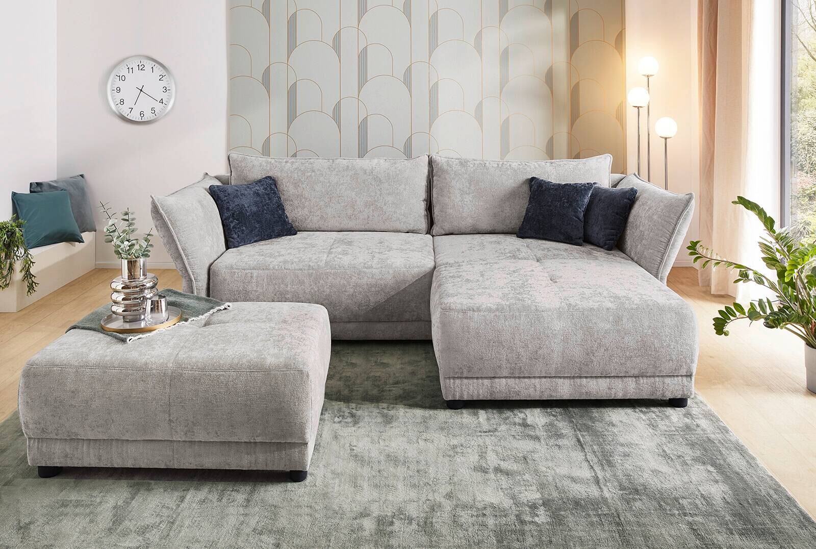 Ecksofa hellgrau Webstoff B/H/T: ca. 279x89x187 cm