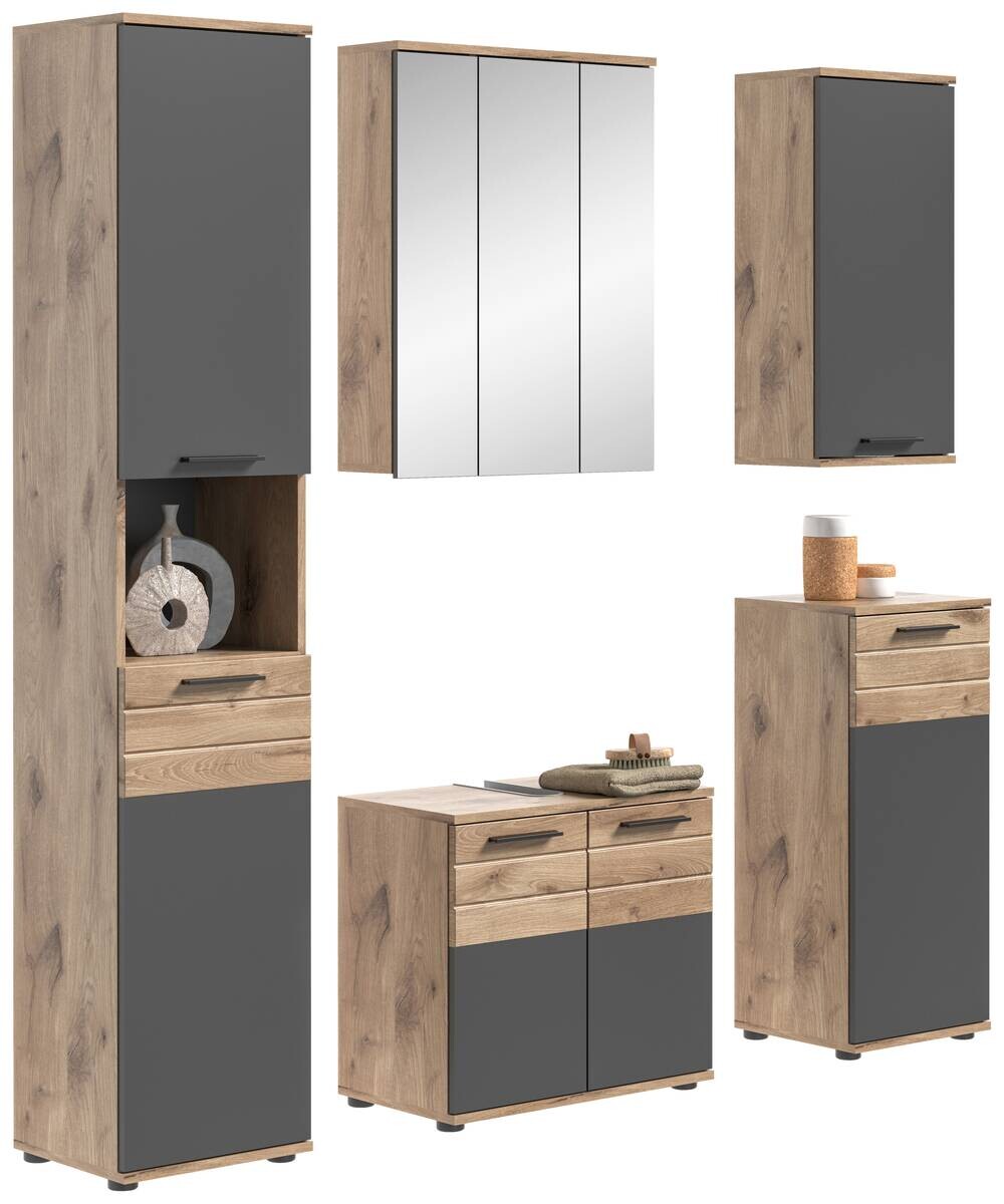 Badezimmer-Set MASON Nox Oak Nachbildung edles Basaltgrau Nachbildung B/H/T: ca. 164x190x34 cm