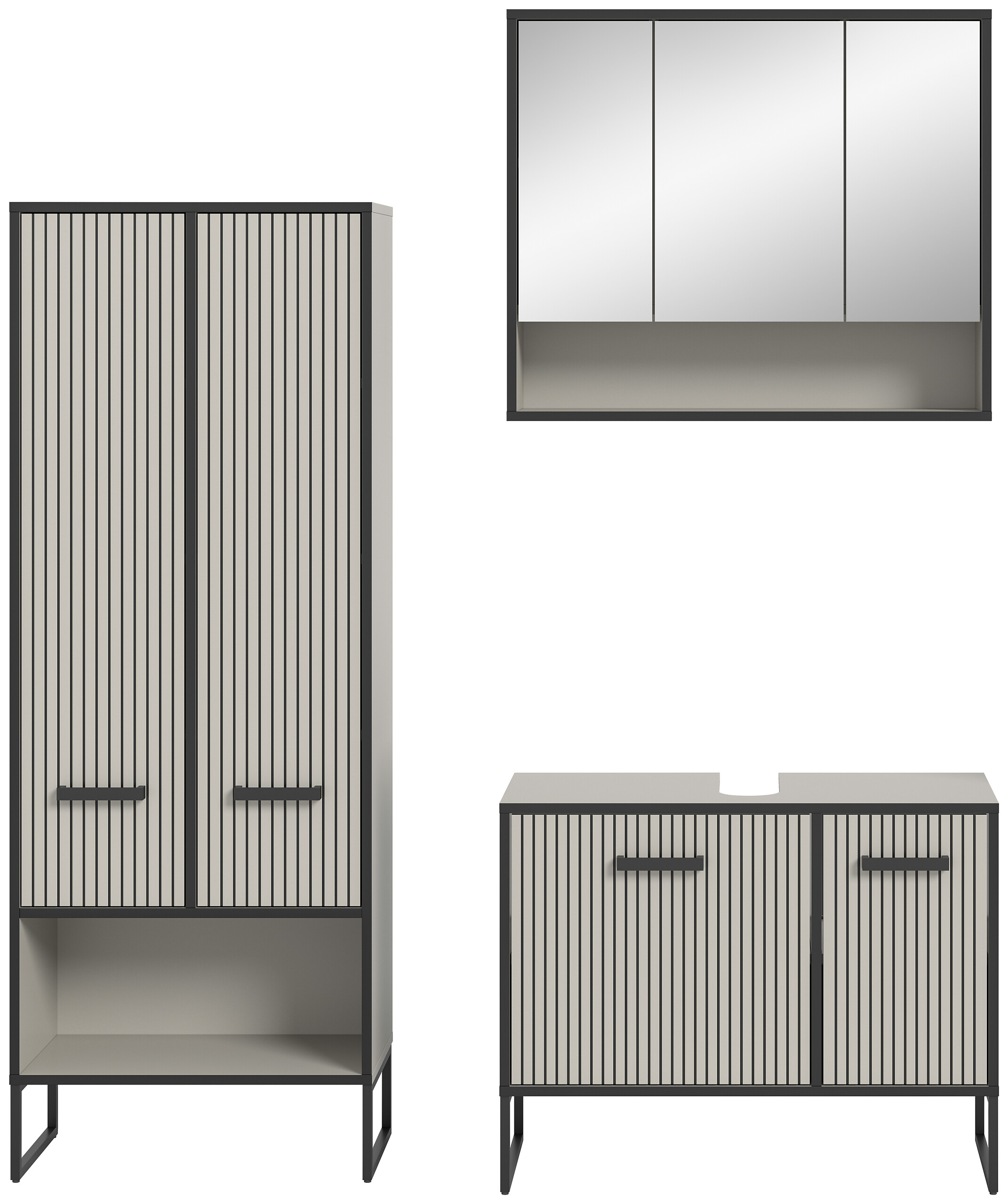 Badezimmer-Set BAGNO schwarz Kaschmirgrau Nachbildung B/H/T: ca. 154x192x36 cm