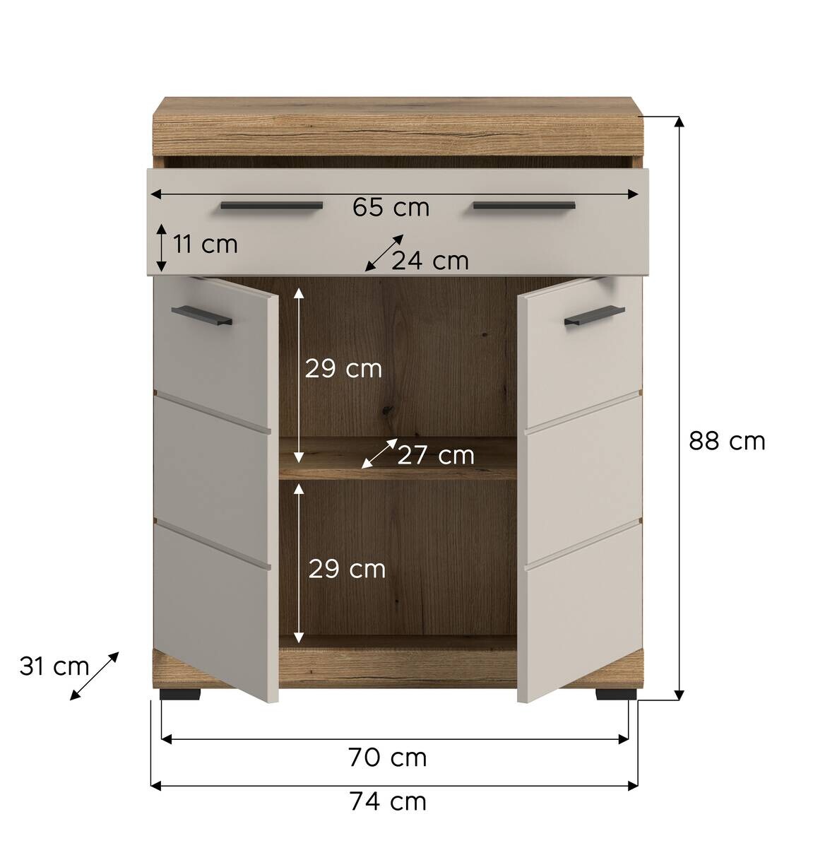 Badhochschrank Scout Evoke Oak Nachbildung Kaschmirgrau Nachbildung B/H/T: ca. 74x88x31 cm