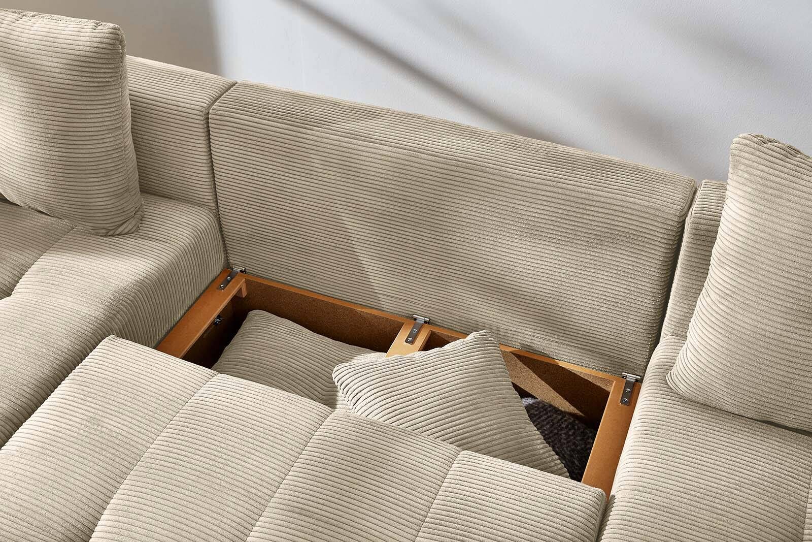 Wohnlandschaft Greige Microfaser B/H/T: ca. 313x92x200 cm