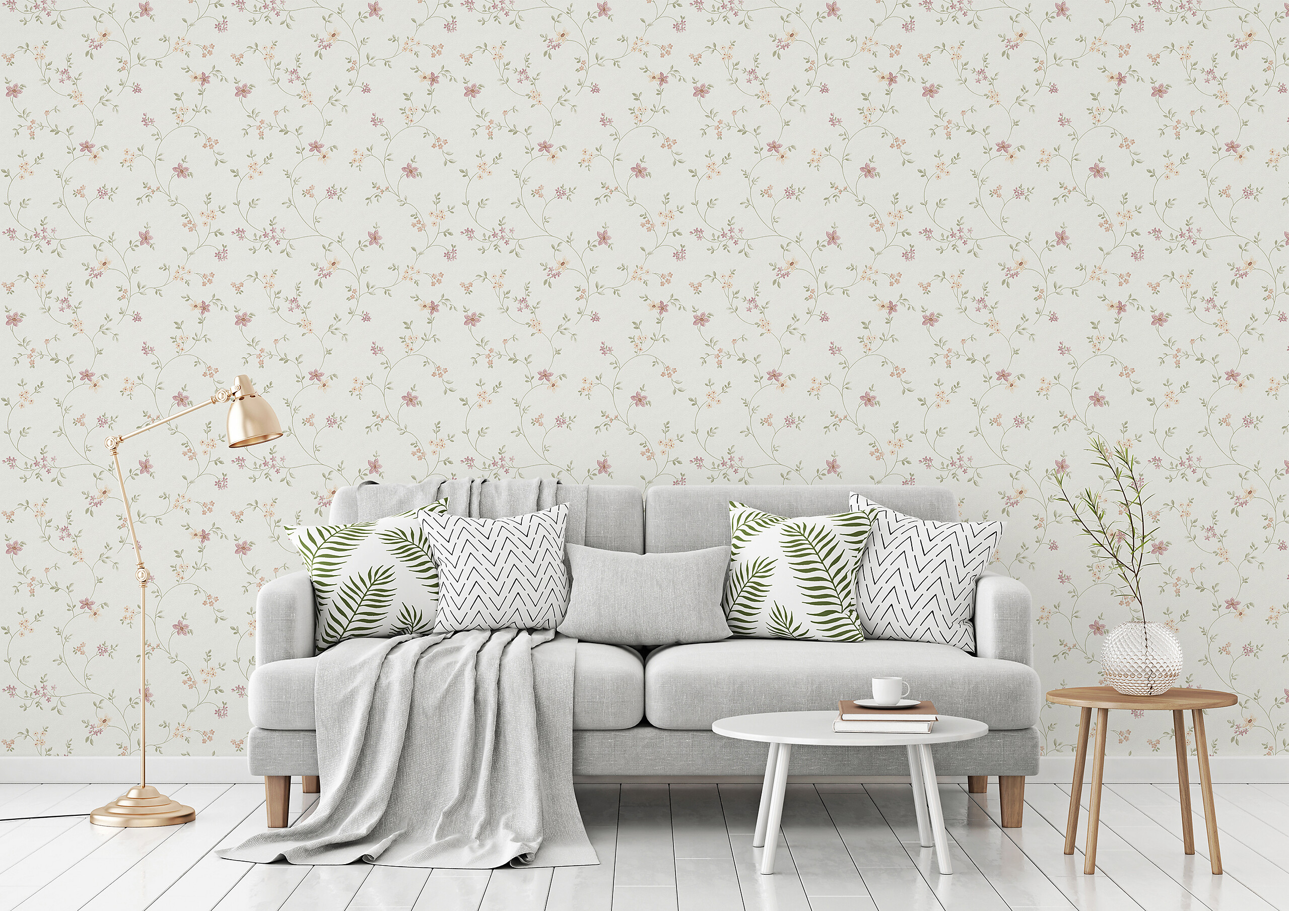 Vliestapete Blumen creme bunt B/L: ca. 53x1005 cm