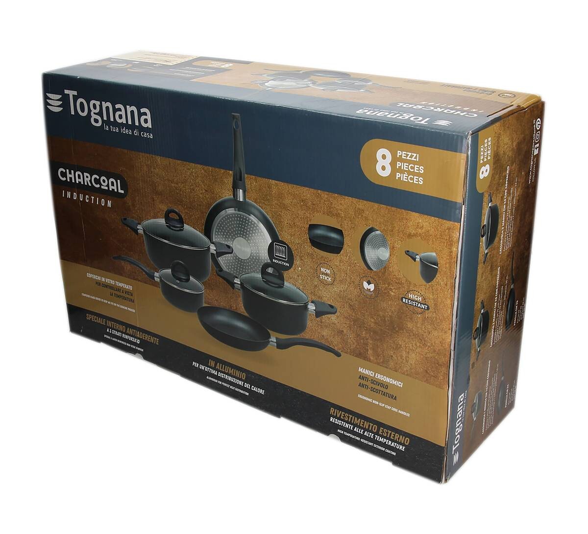 TOGNANA Topfset Grancucina Cop.& Char schwarz Aluminium 8 tlg.