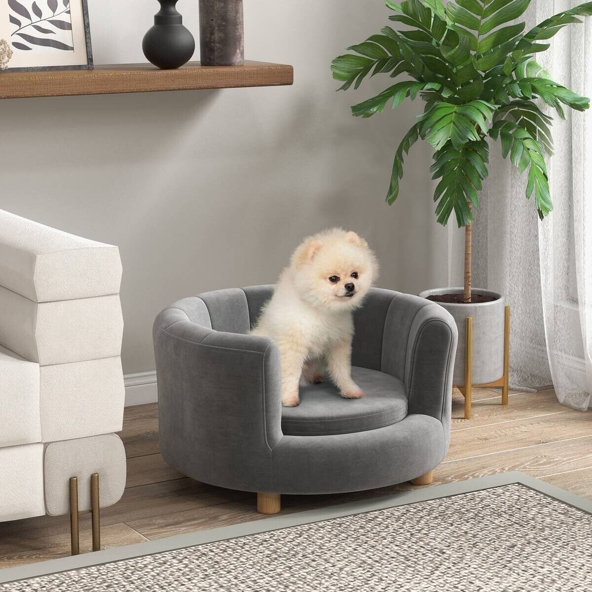 PawHut Hundesofa grau Polyester B/H/L: ca. 64x37x65 cm