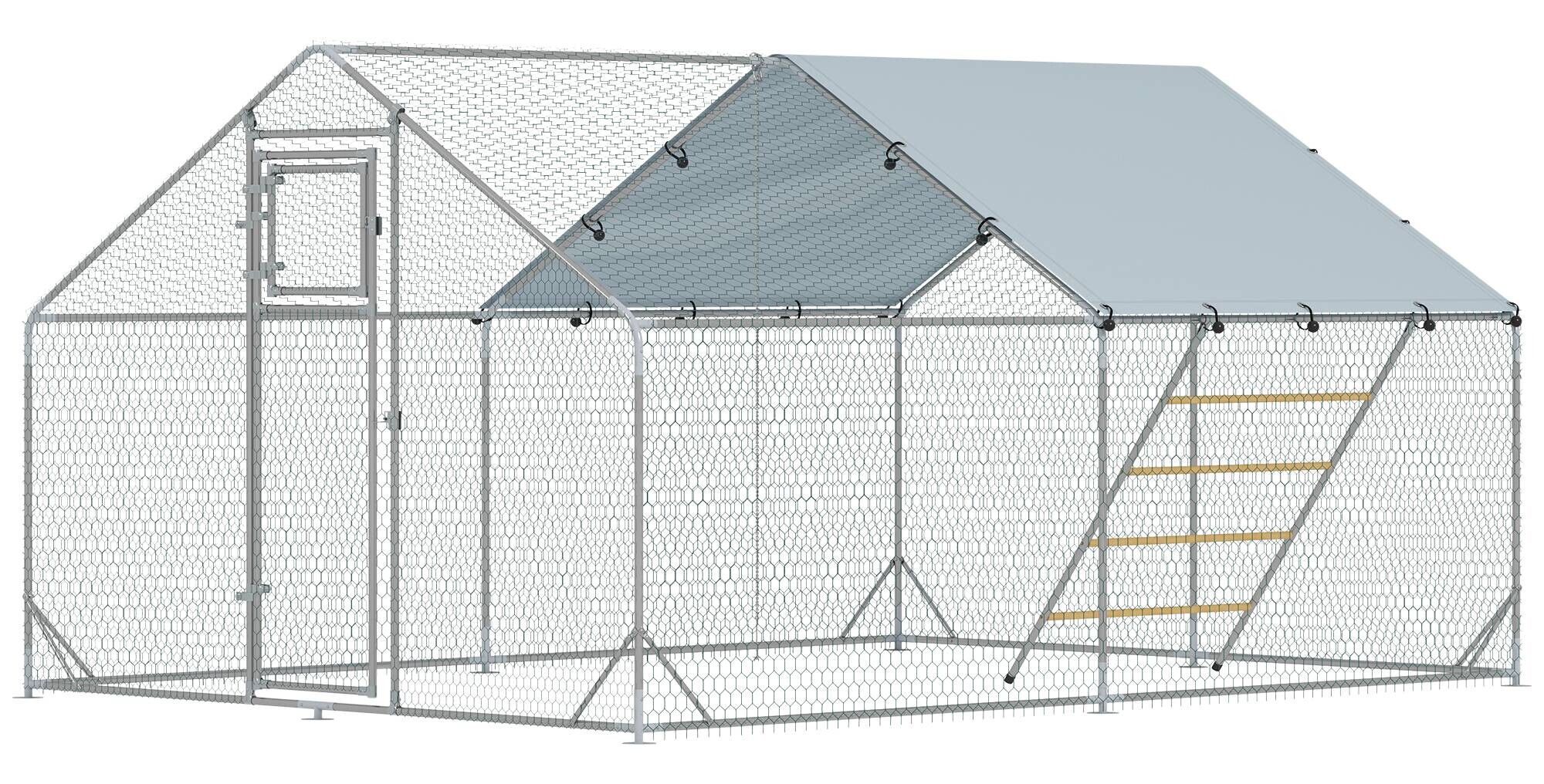 PawHut Hühnerstall silber Stahl B/H/L: ca. 400x195x300 cm