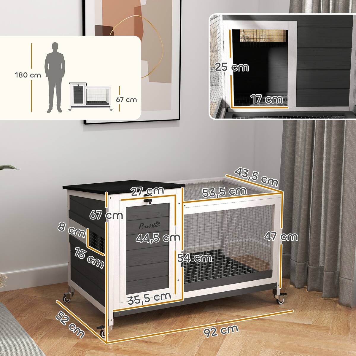 PawHut Kaninchenstall dunkelgrau Stahl B/H/L: ca. 52x67x92 cm