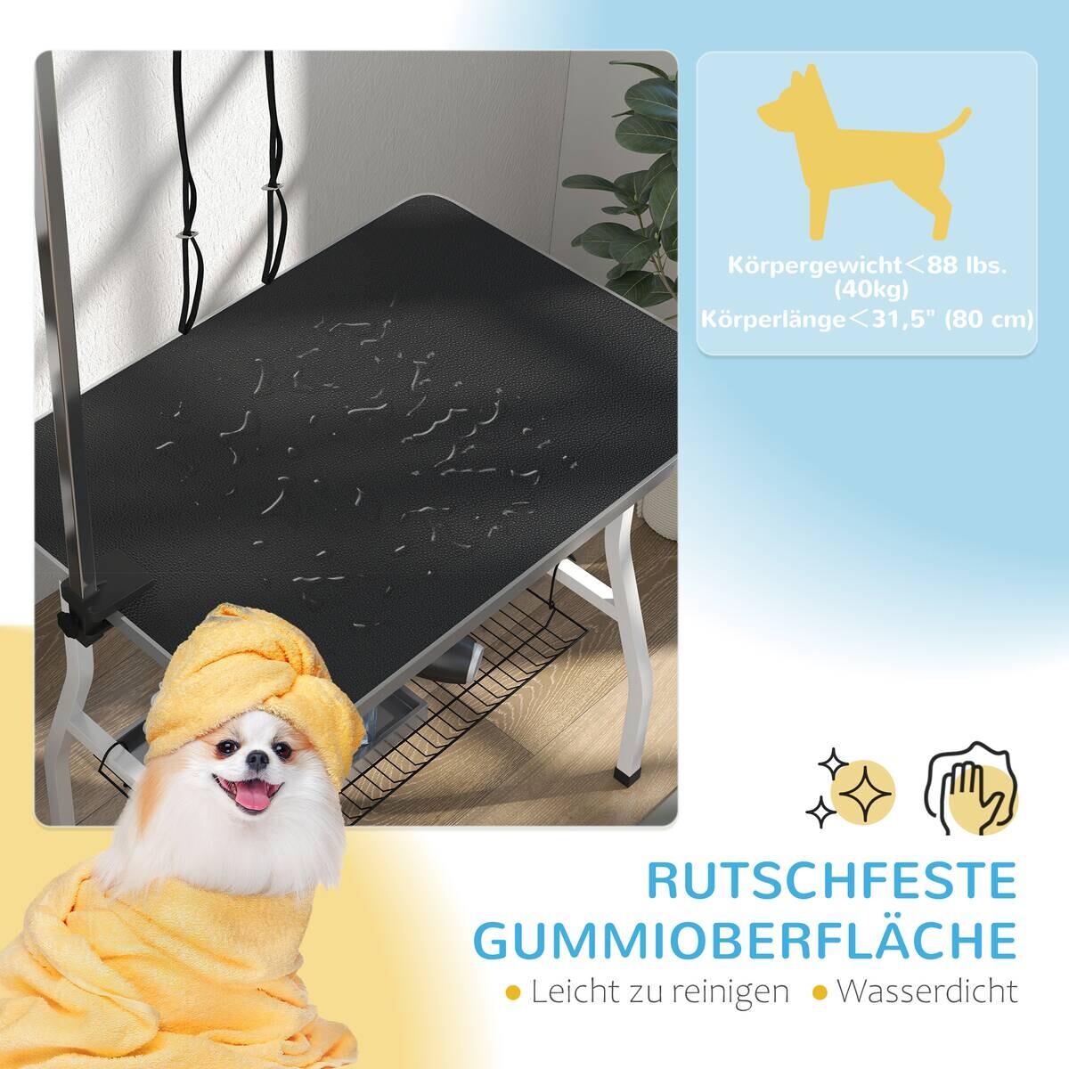 PawHut Tierpflegetisch schwarz Stahl B/H/L: ca. 60x76x90 cm