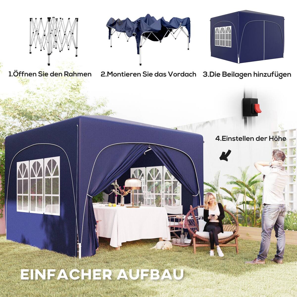 Outsunny Pavillon blau Polyester B/H/L: ca. 300x273x300 cm