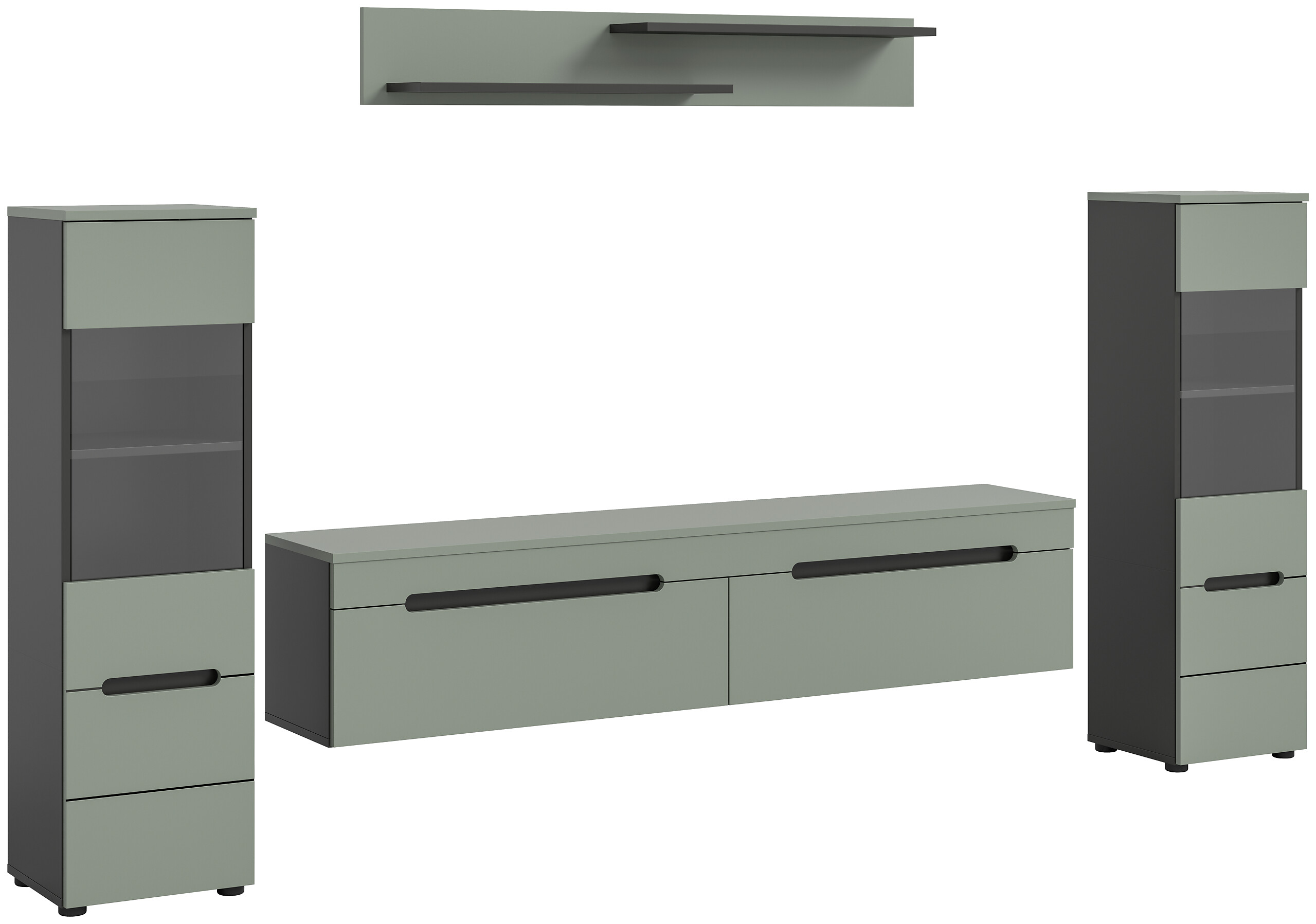 Wohnwand Canu grün basaltgrau Nachbildung B/H/T: ca. 272x141x33 cm