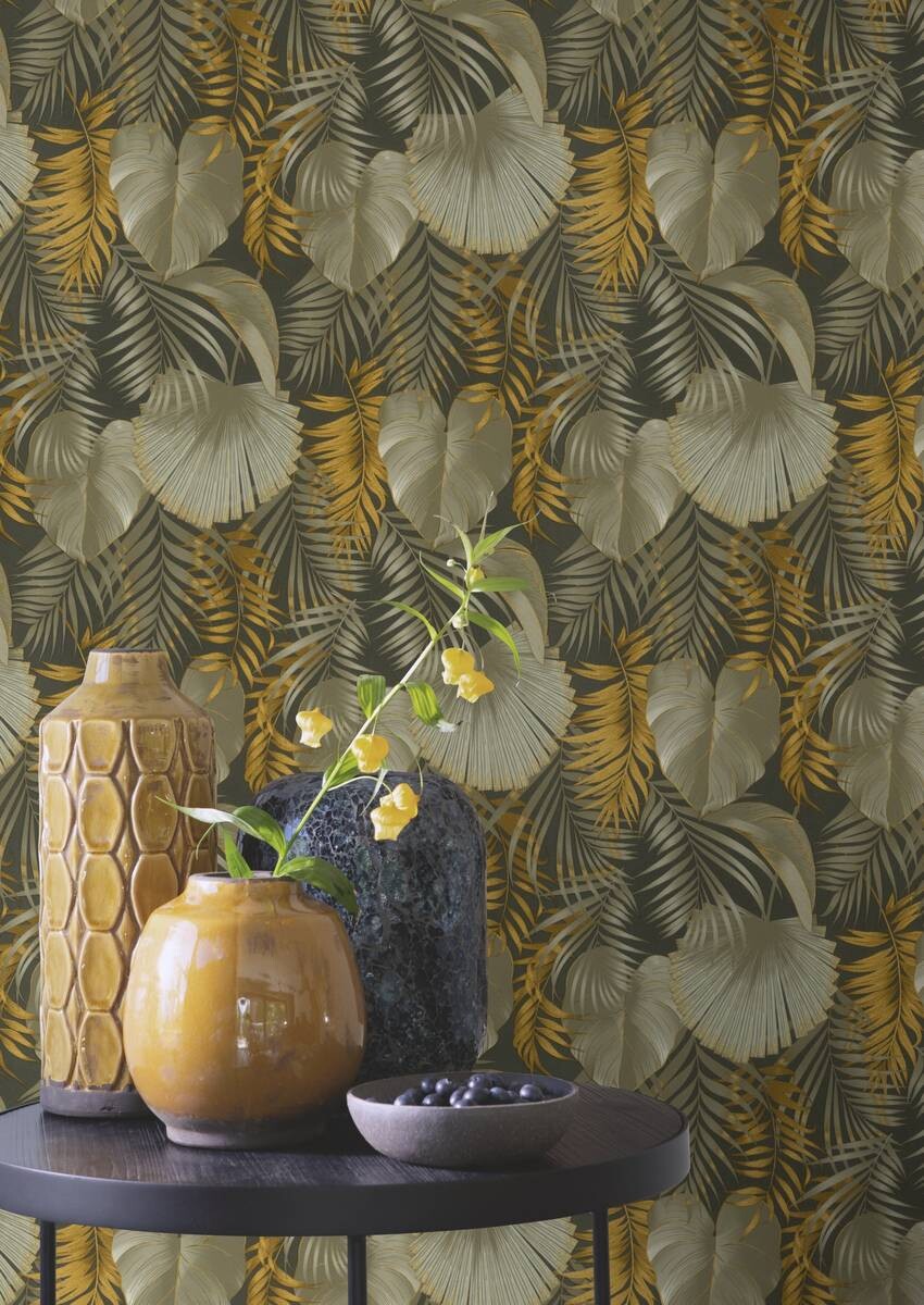 Rasch Vliestapete Dschungel dunkelgrün gold B/L: ca. 53x1005 cm