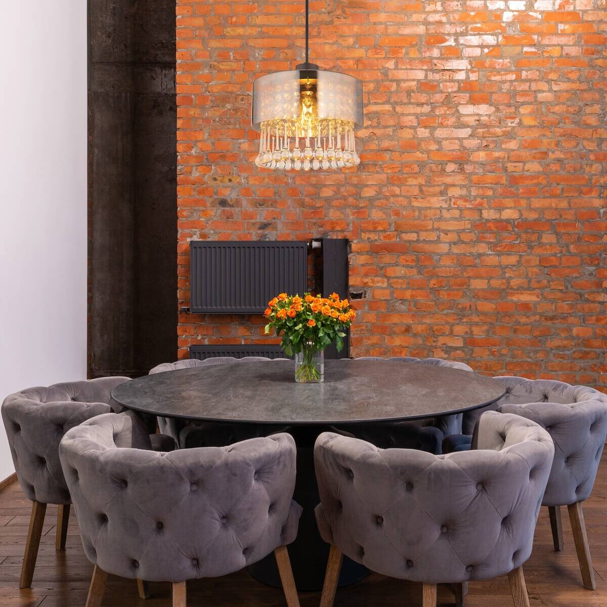 GLOBO Pendelleuchte schwarz klar Acryl Metall H/D: ca. 120x25 cm E27 1 Brennstellen