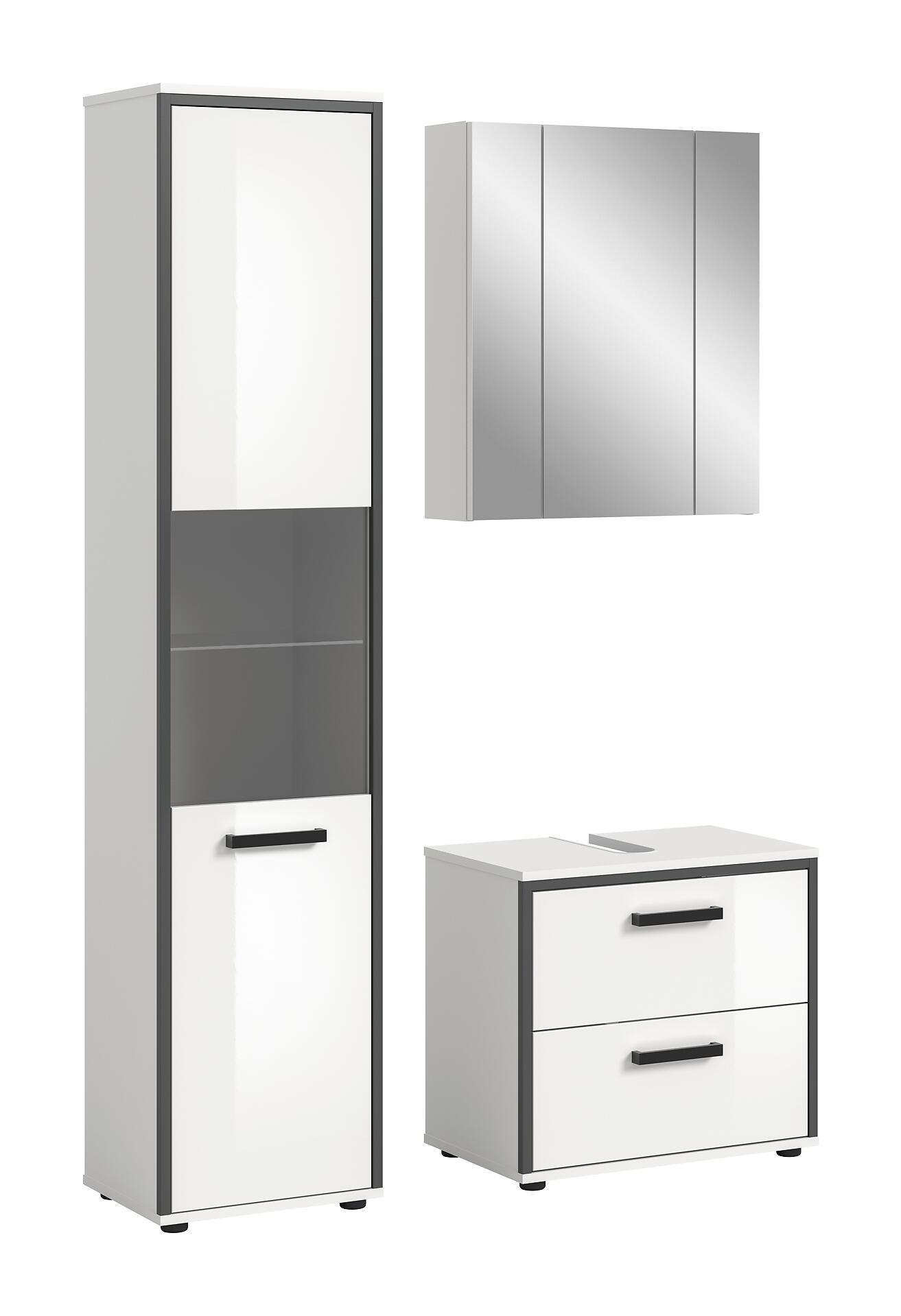 Badblock KOJAK weiß Hochglanz anthrazit grau B/H/T: ca. 115x188x37 cm Badblock KOJAK weiß Hochglanz anthrazit grau B/H/T: ca. 115x188x37 cm