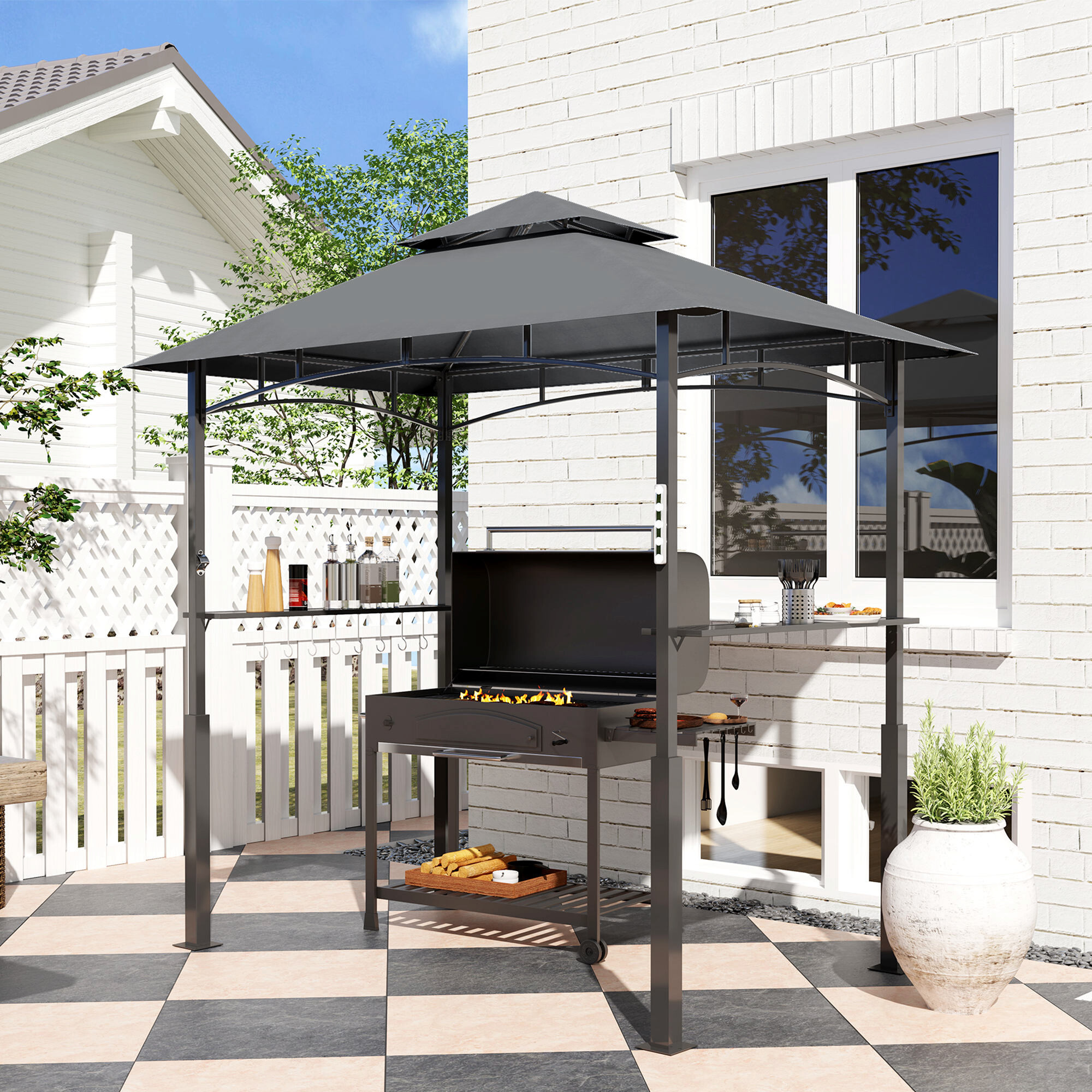 Outsunny Grillpavillon dunkelgrau Polyester B/H/L: ca. 148x248x243 cm