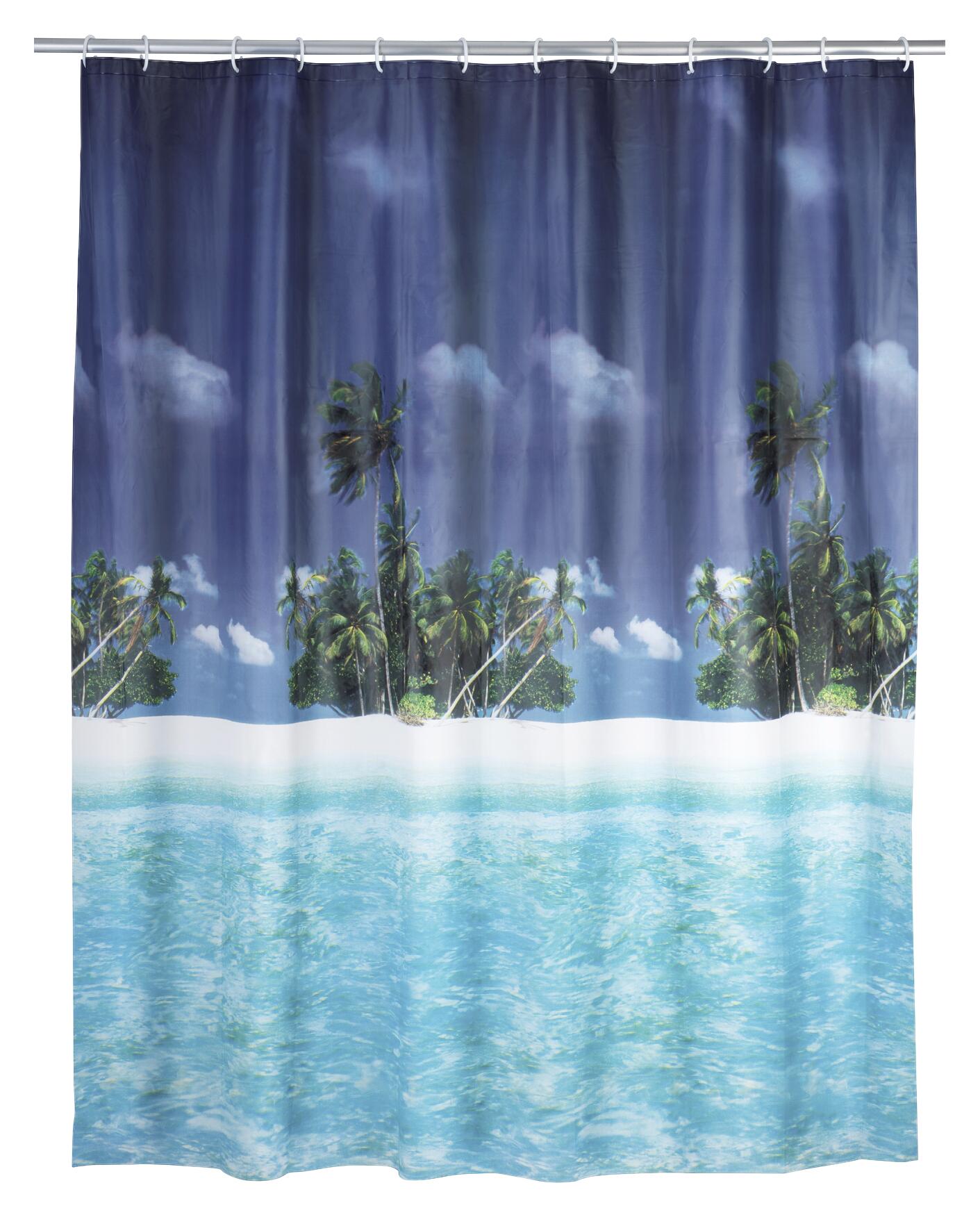 WENKO Duschvorhang Palmenstrand blau türkis weiß Kunststoff B/L: ca. 180x200 cm