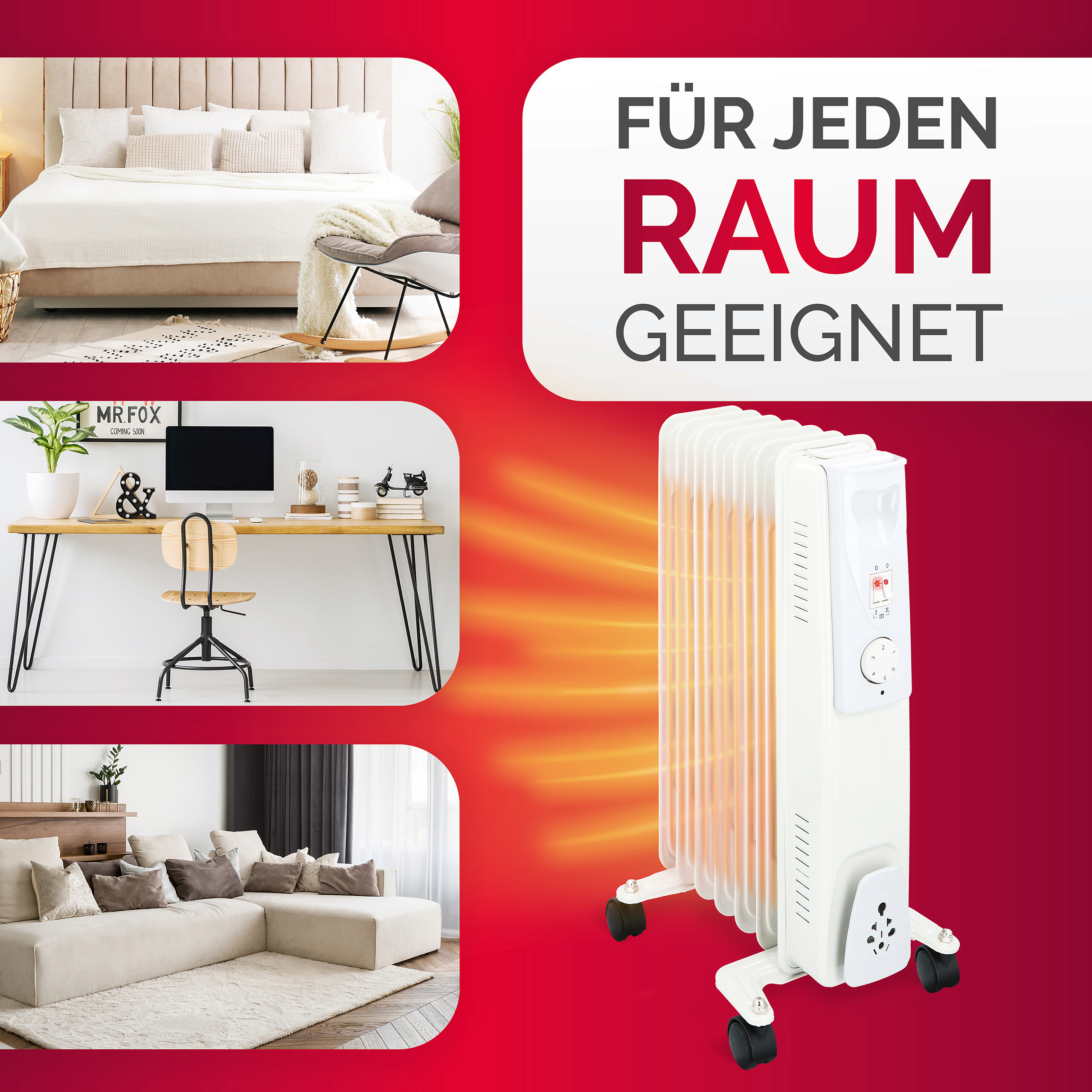 Ölradiator weiß Metall B/H/L: ca. 23,5x55x33 cm ca. 1500 W