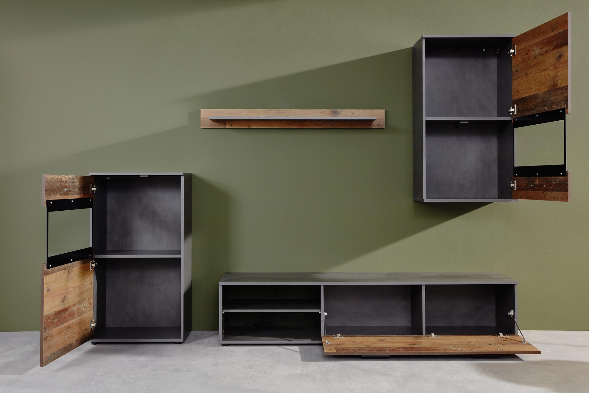 Wohnwand Mango Old Wood Nachbildung Matera Nachbildung B/H/T: ca. 246x182x37 cm