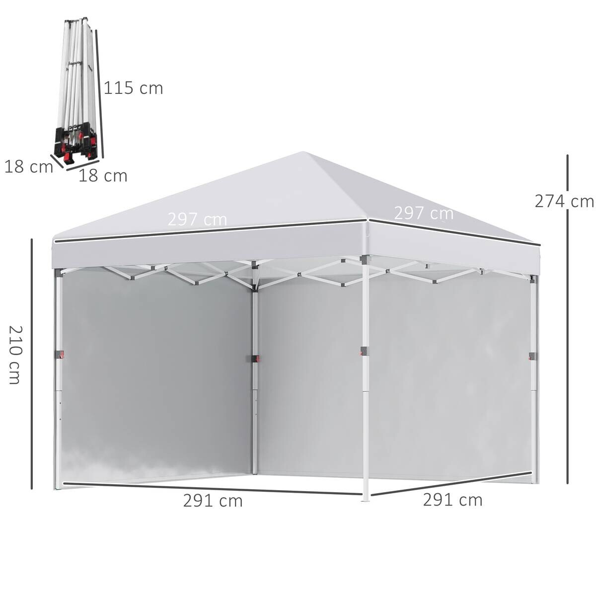 Outsunny Pavillon weiß Polyester B/H/L: ca. 297x297x274 cm