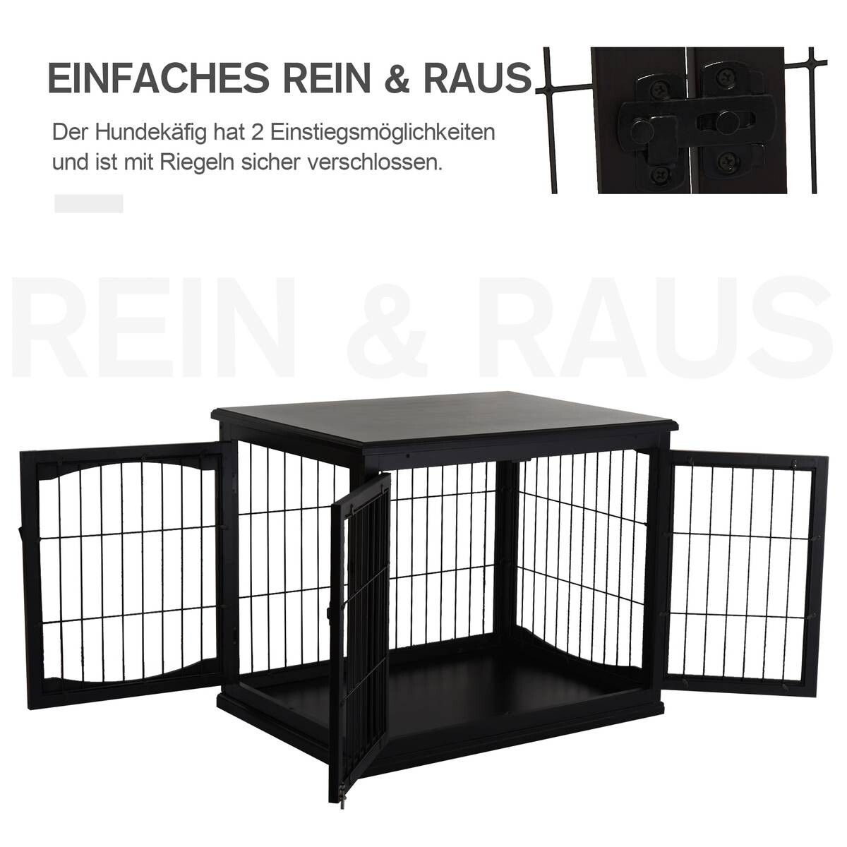 PawHut Hundekäfig schwarz MDF B/H/T: ca. 81x66x59 cm