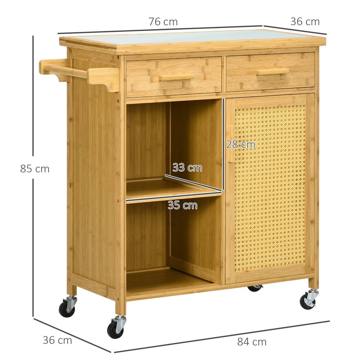 HOMCOM Küchenwagen natur Edelstahl B/H/L: ca. 36x84x85 cm