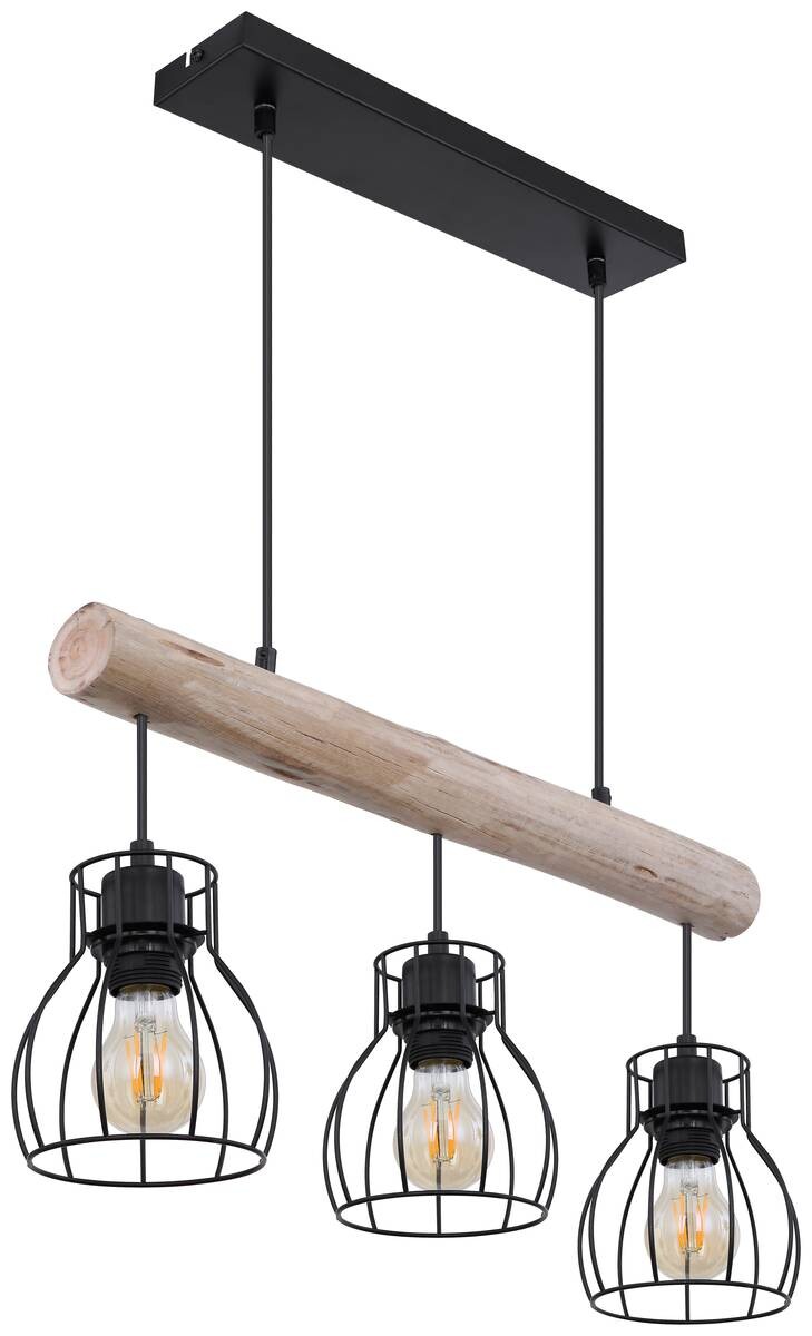 GLOBO Pendelleuchte Mina natur schwarz Holz Metall B/H: ca. 60x140 cm E27 3 Brennstellen