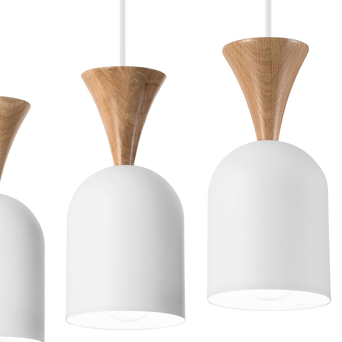 Lamkur Hängeleuchte weiß Eiche Stahl Holz B/H/L: ca. 15,5x92x45 cm E27 3 Brennstellen